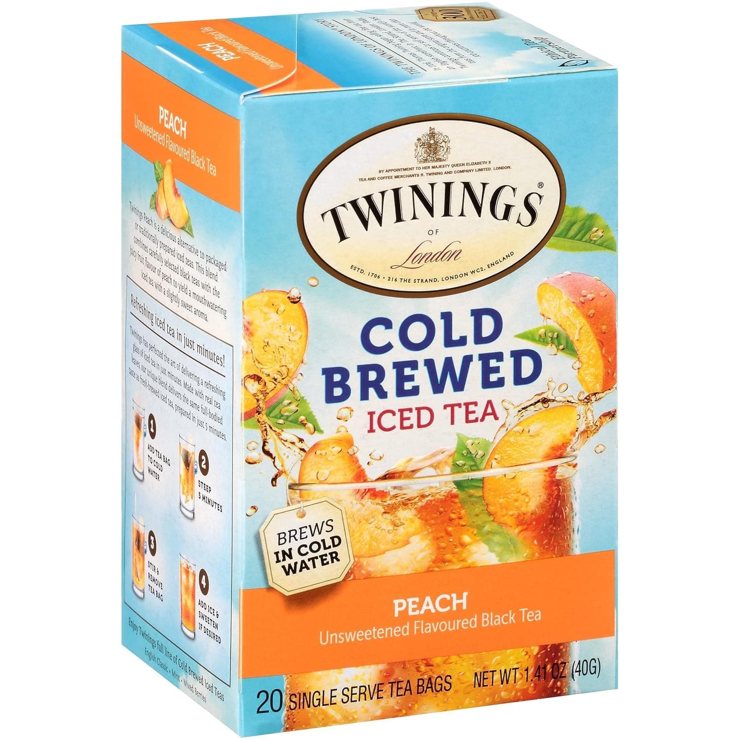 Twinings Peach Cold Brewed Iced Tea, 20 Count Box (Pack of 2)