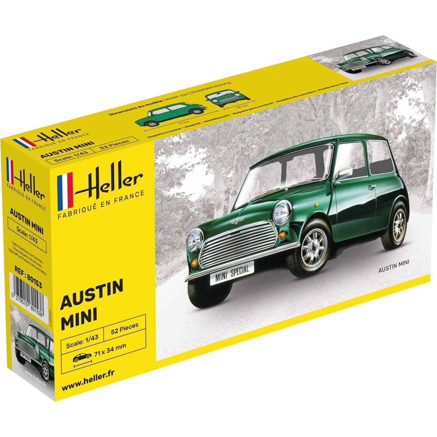 Heller 80153 1:43 Scale Austin Mini Model,71 mm x 34 mm x 51 mm