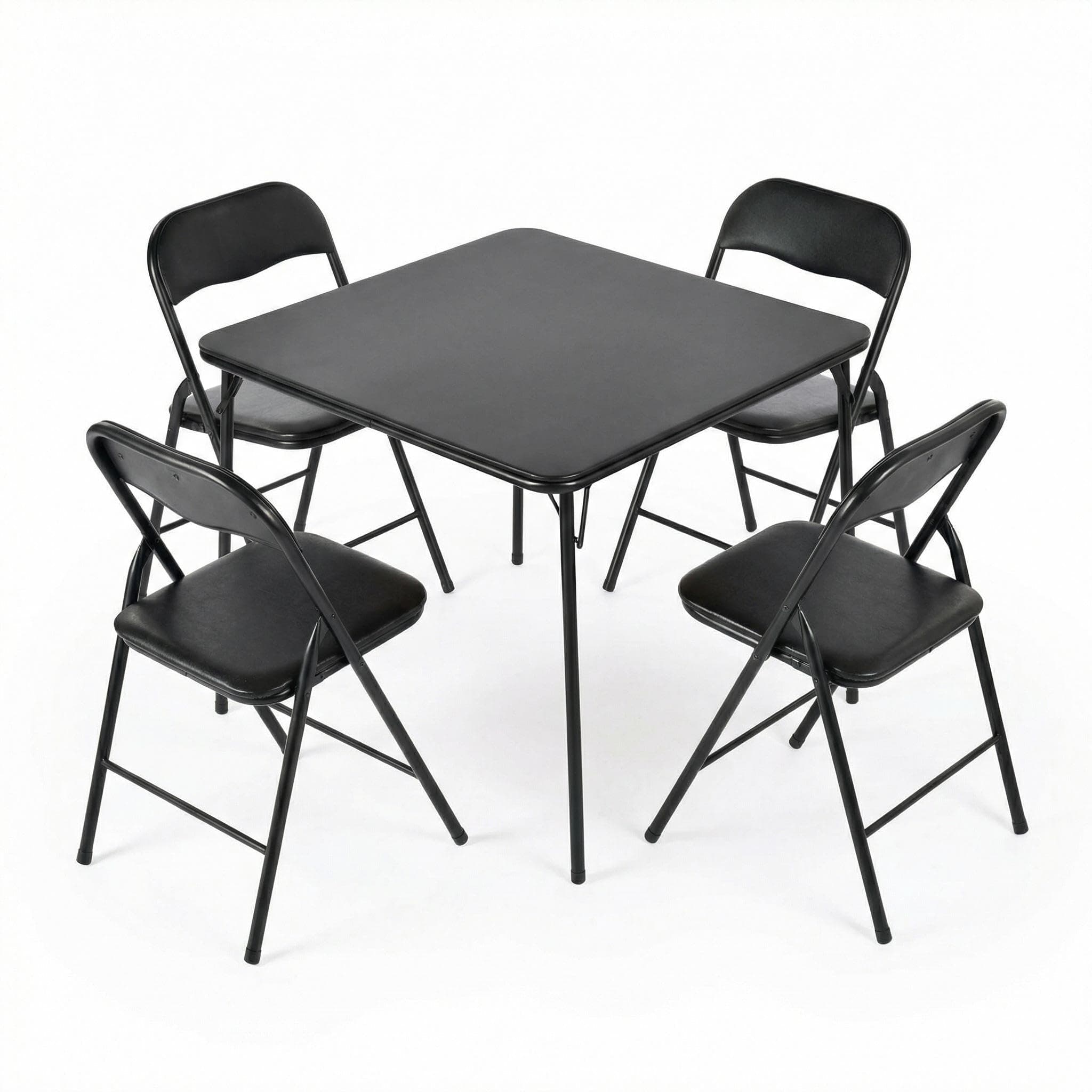 5 Piece Folding Dining Set, 33.9 Inch Square Portable Table with 4 Padded Folding Chairs for Dining, Games & Small Space Use, No Assembly Required, Black