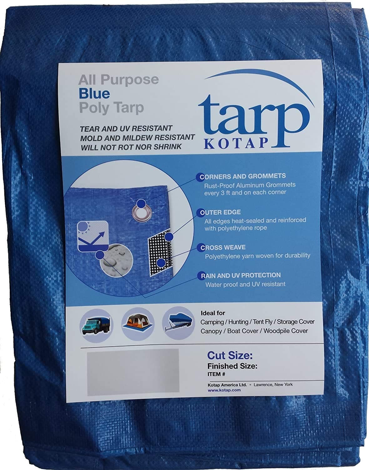 KotapTRA1012 Waterproof All- Purpose Multi-Use Protection/Coverage 5-mil Poly Tarp, Blue, 10 x 12-Foot