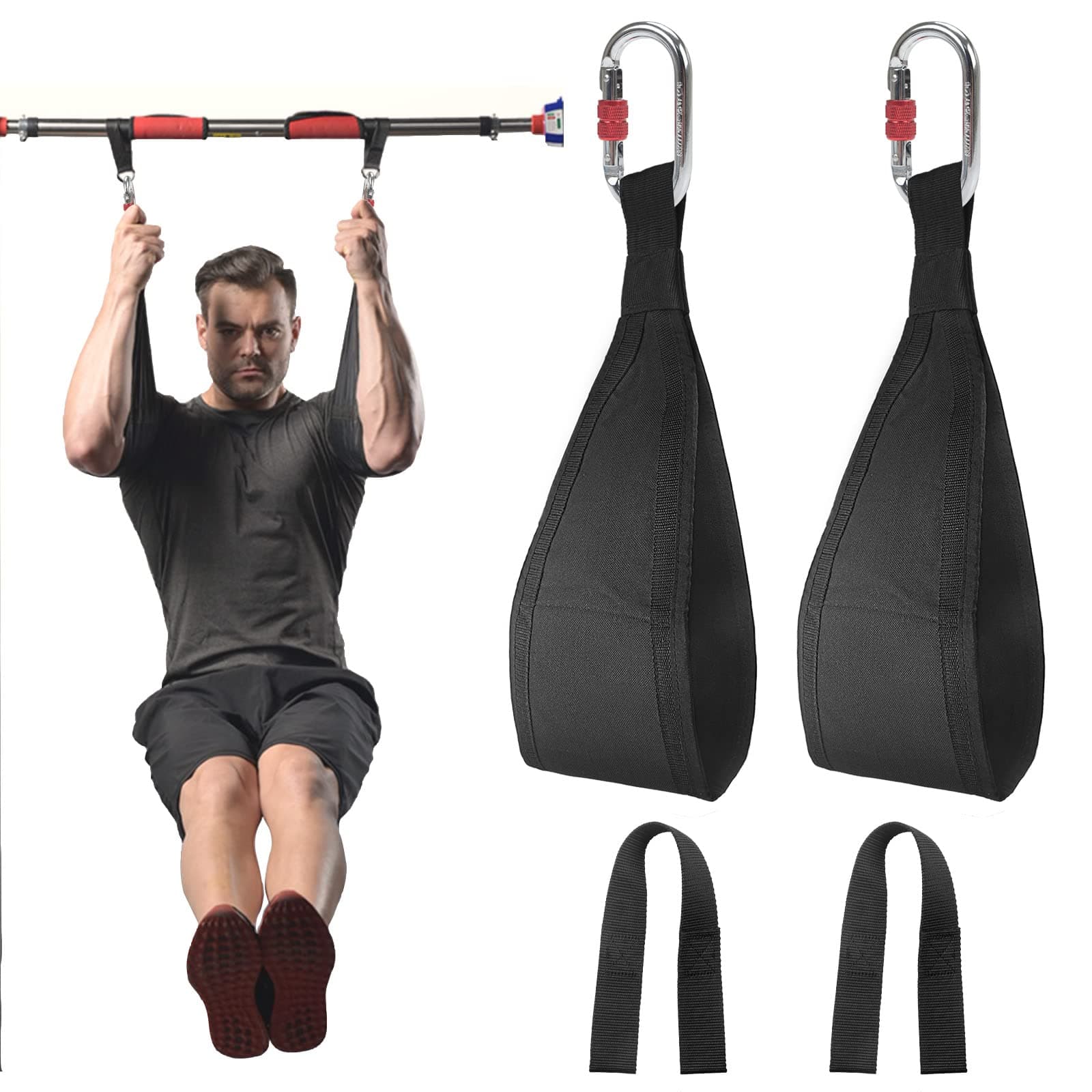 Hanging Ab Straps with Quick Locks - 1 Pair Gym Sling Straps for Pull Up Bar, Core & Abdominal Workouts