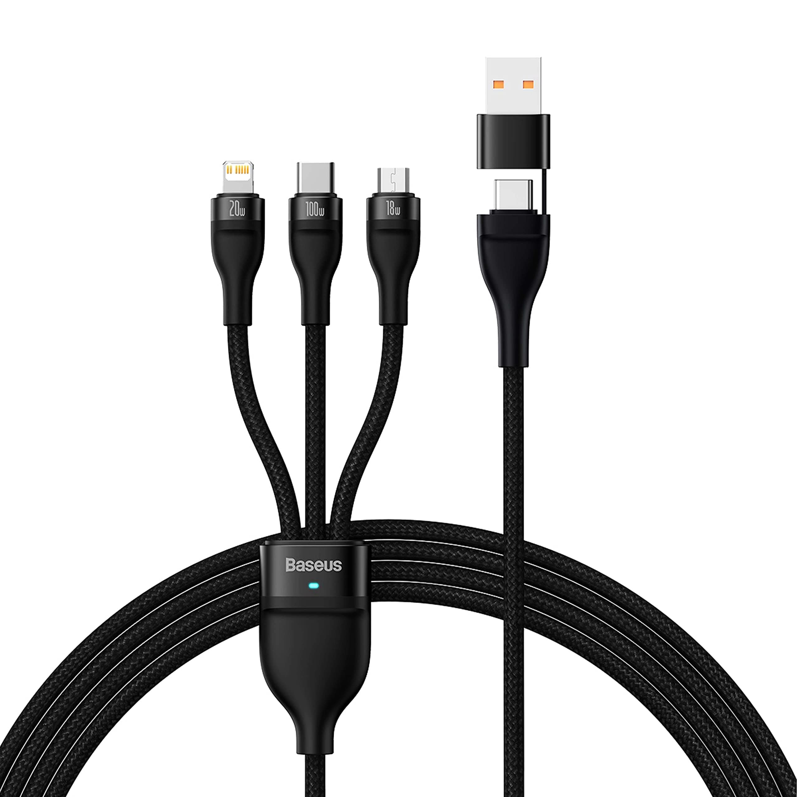 3in1 USB cable Baseus Flash Series 2, USB-C + micro USB + Lightning, 100W, 1.2m (black)