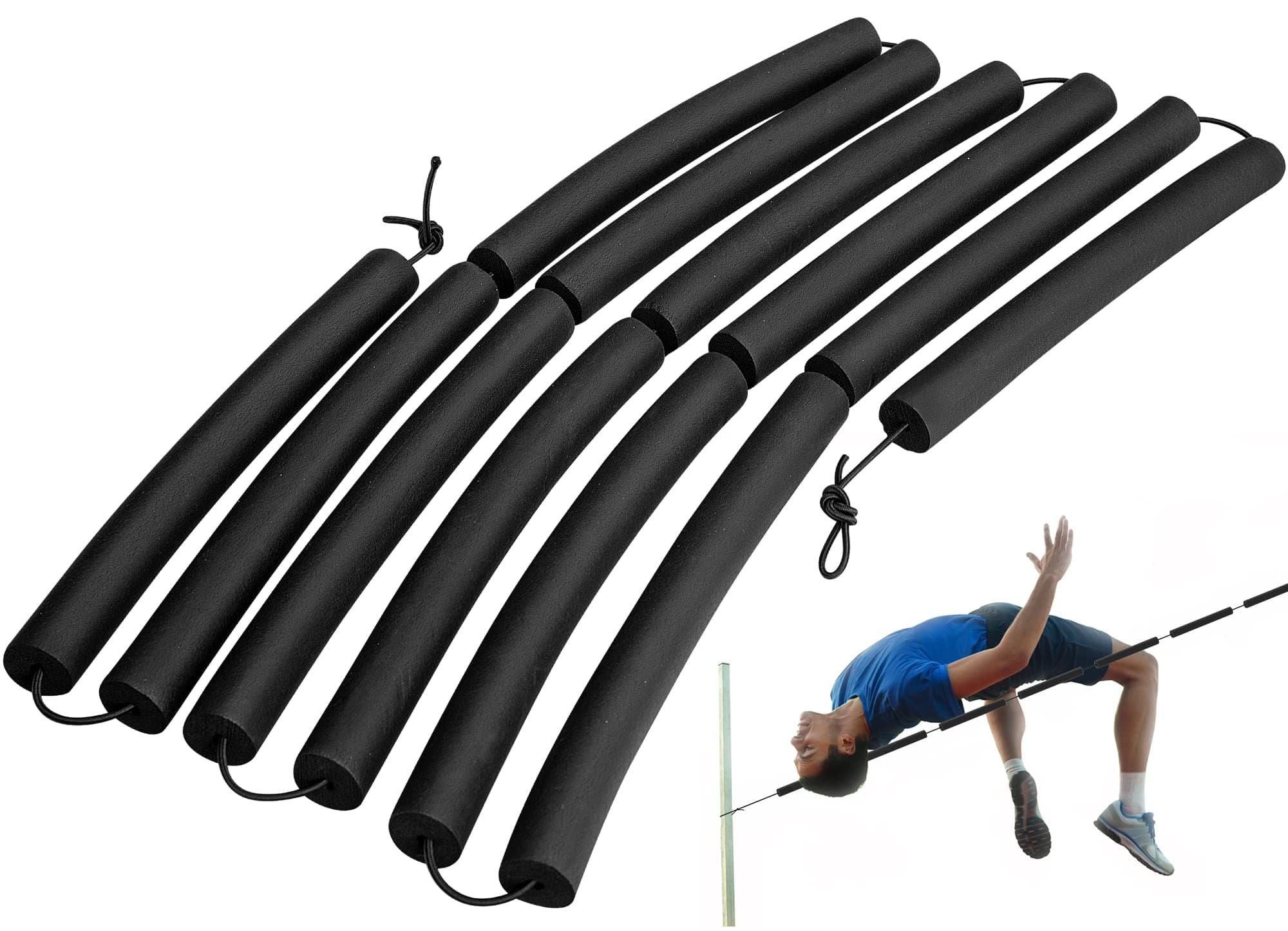 moonoom High Jump Training Equipment, 9.9 Ft Long High Jump Bungee Elastic Crossbar, Cord Training Equipment Foam for Beginners Athletes Practice, Black