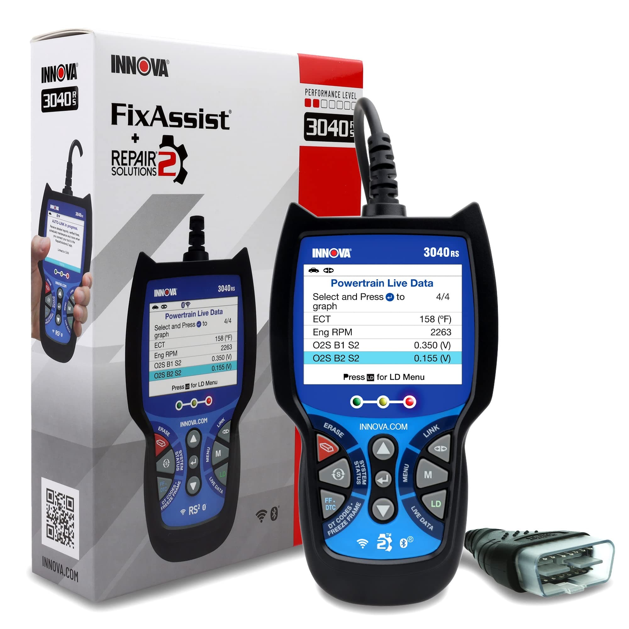 3040RS, OBD2 Scanner, Live Data Streamer, Battery/Alt Tester, Reset Check Engine Light/Brake Light/Oil Light, Free Mechanic Recommended Fix & Parts & Est Repair Cost, Free Updates