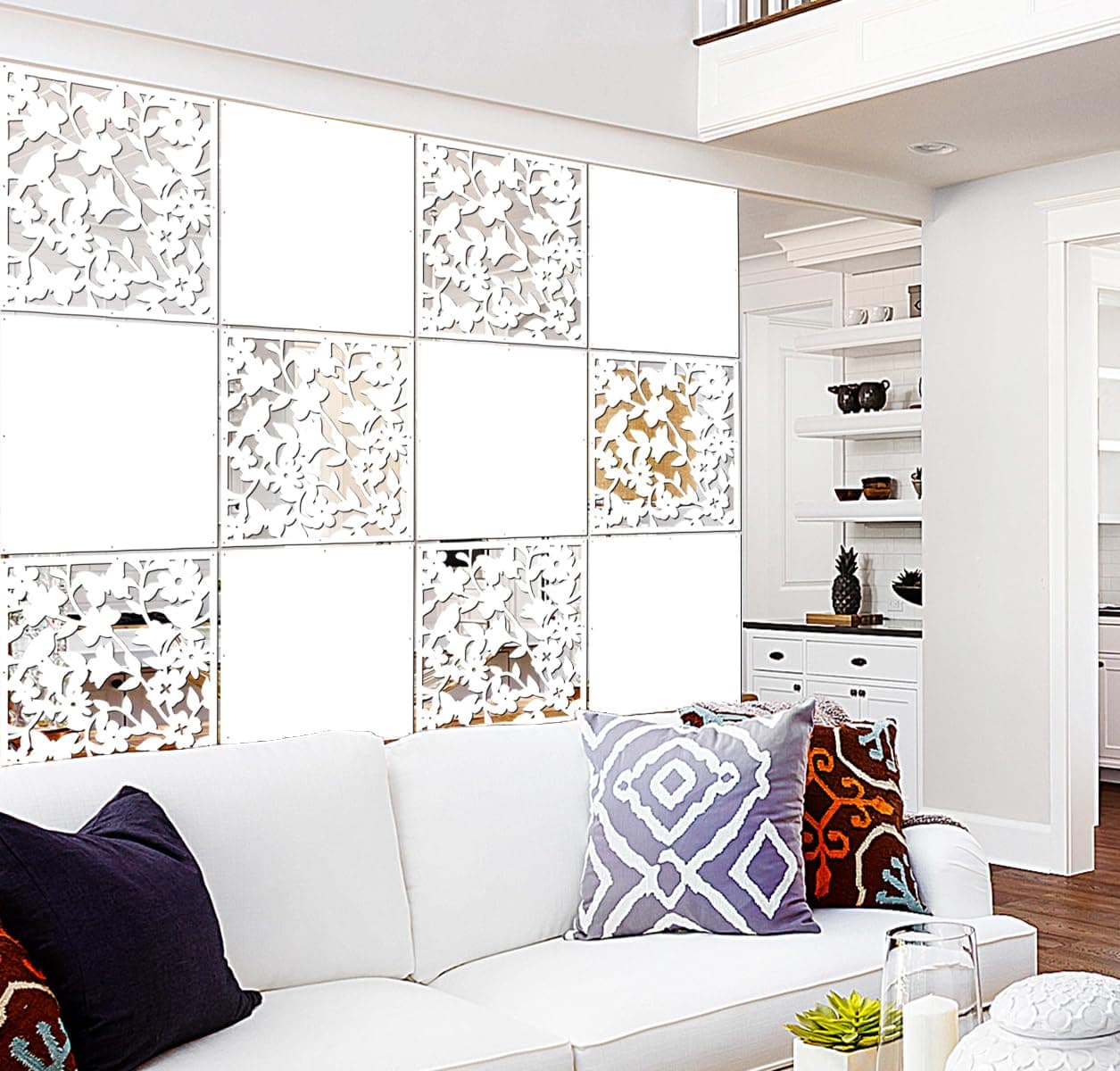 Lchen Hanging Room Divider Panel, 12 Pieces White Screen Panels Solid Board Cut Room Partition Home Decoration(Mixed,15.7"x15.7"x0.03")