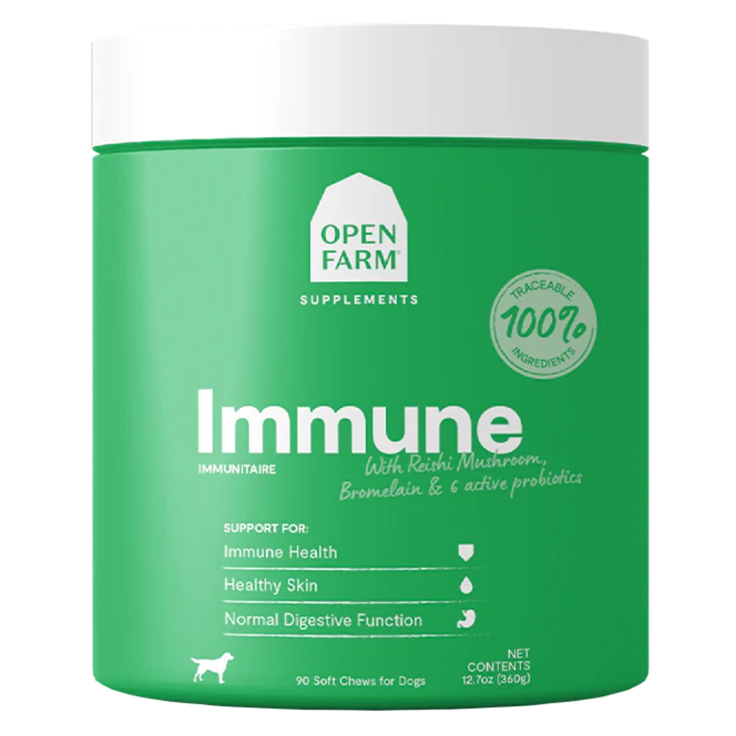 Open Farm Immune Chews, Dog Supplement with Plant-Based Ingredients and Probiotics for Immune and Skin Support, 12.7 oz, 90 Count