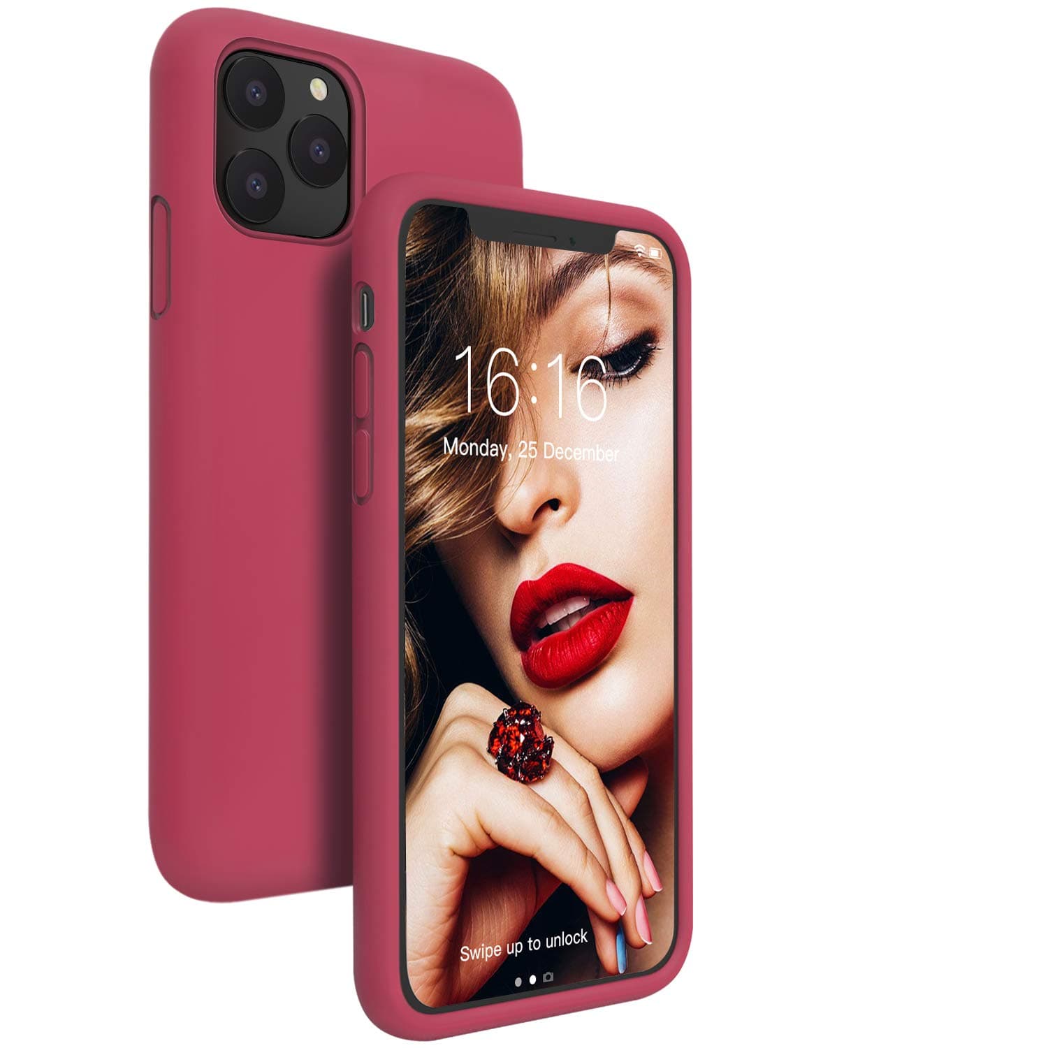 JASBON Compatible with iPhone 11 Pro Case 5.8 inch, Liquid Silicone Shockproof Phone Case Gel Rubber Drop Protection Cover with Microfiber Lining for iPhone 11 Pro - Rose Red