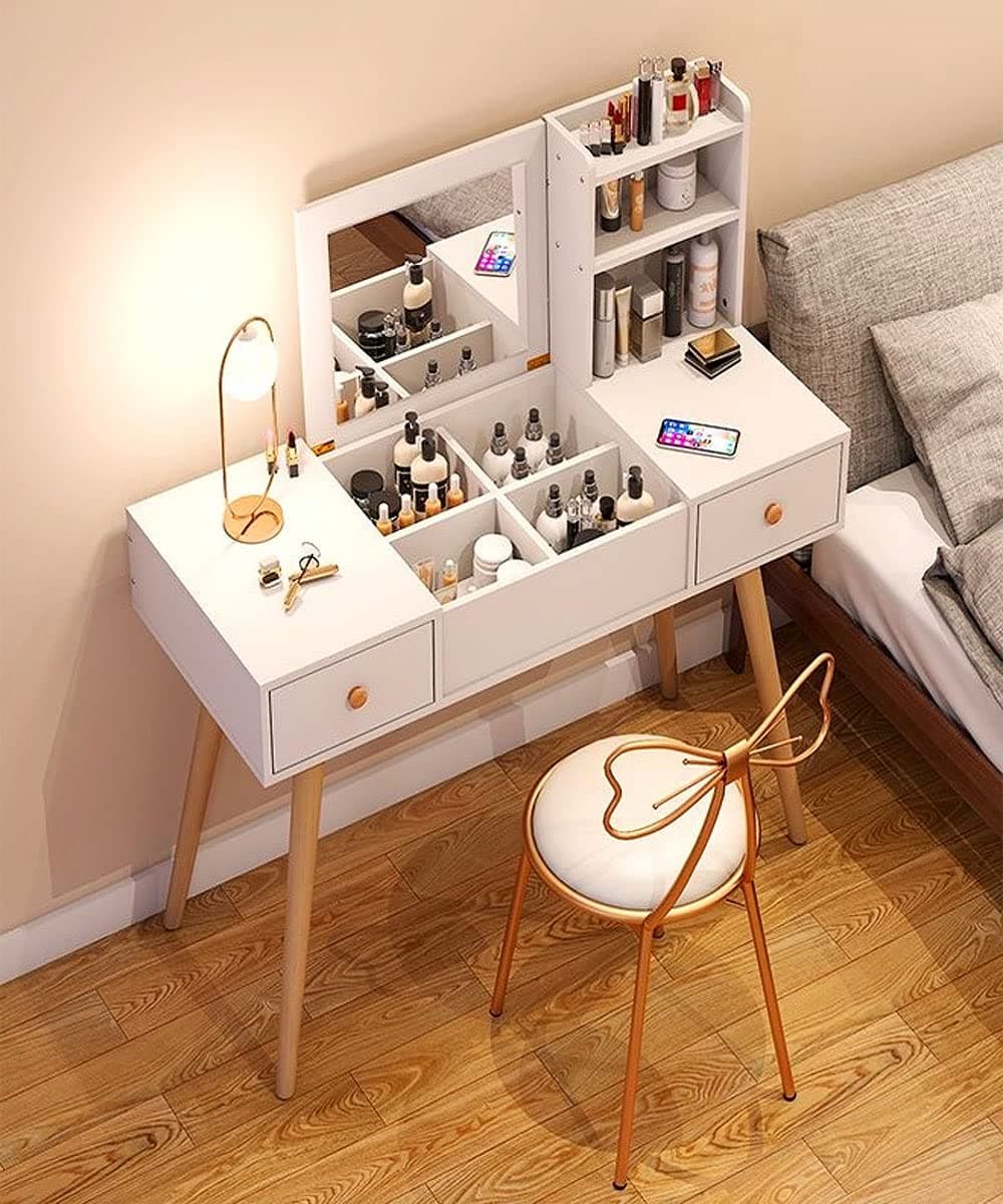 C&C Home Multifunction Modern Design Two Drawer Makeup Vanity Dressings Storage Bedroom Table (2 Drawers 100 x 40 x 111 cm)