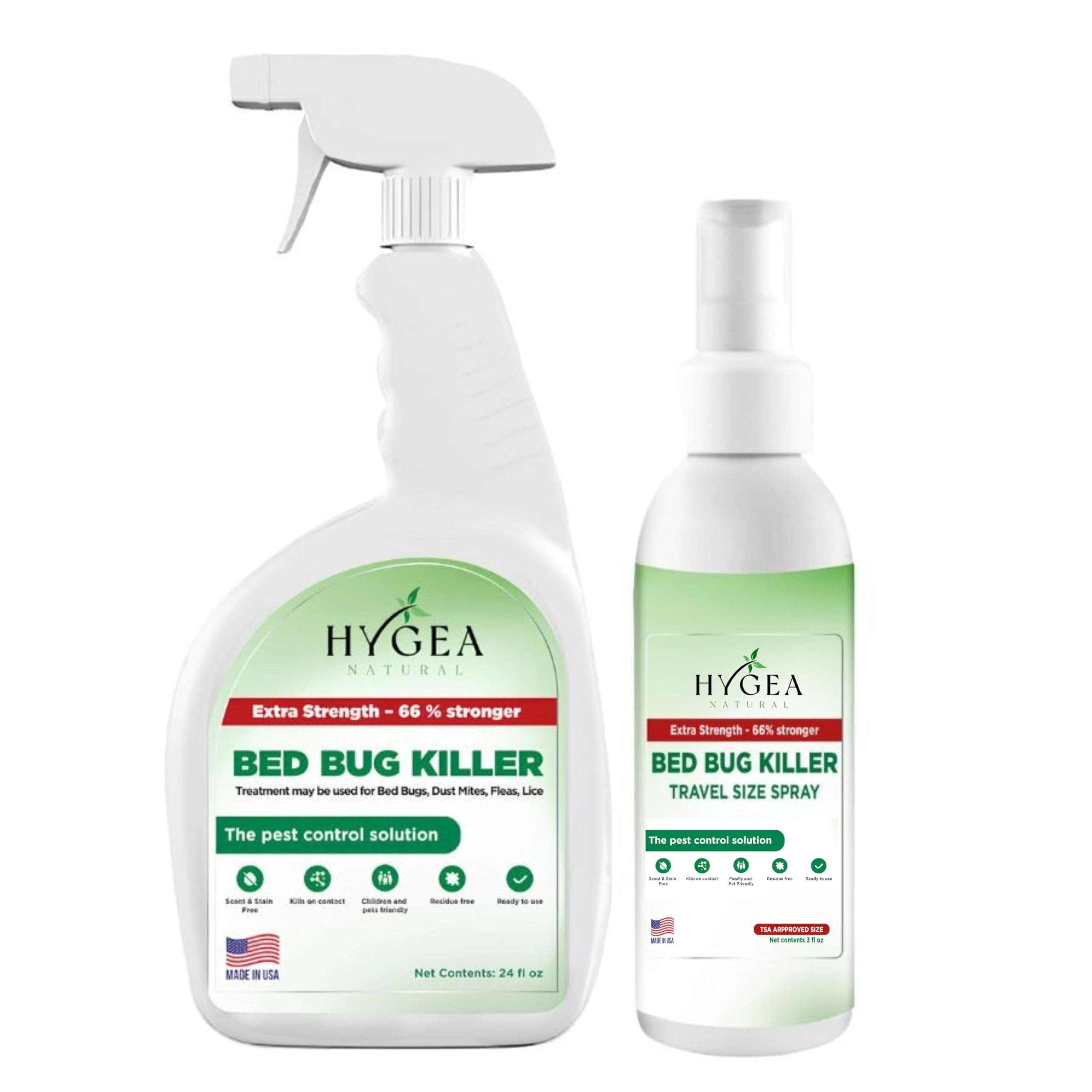 Hygea Natural Extra-Strength Bed Bug DIY Kit Unique, Odorless, Child & Pet Friendly All Water-Friendly Surfaces 1 Bed Bug Spray (24 oz) & 1 Bed Bug Travel Spray in TSA Approved Size (3 oz)