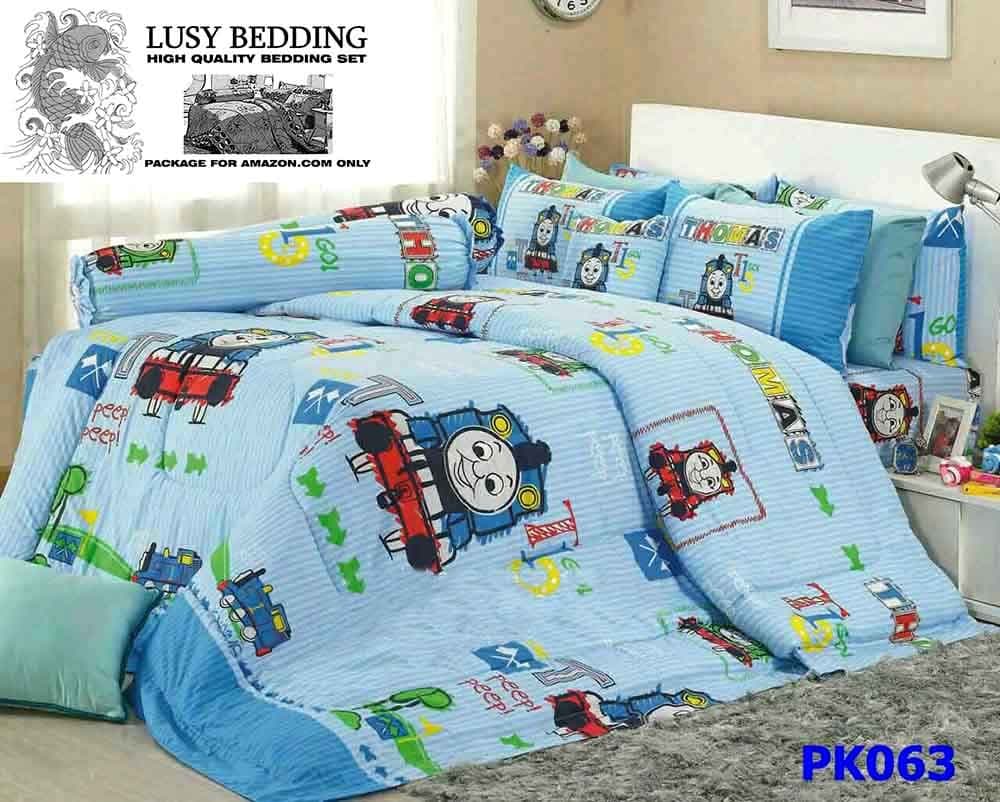 Thomas & Friends Official Licensed Messy Engine Bedding Set, Bed Sheet, Pillow Case, Bolster Case (Not Included Comforter) PK063 Set A (TWIN 42"X78") with "Lusy Bedding" Label