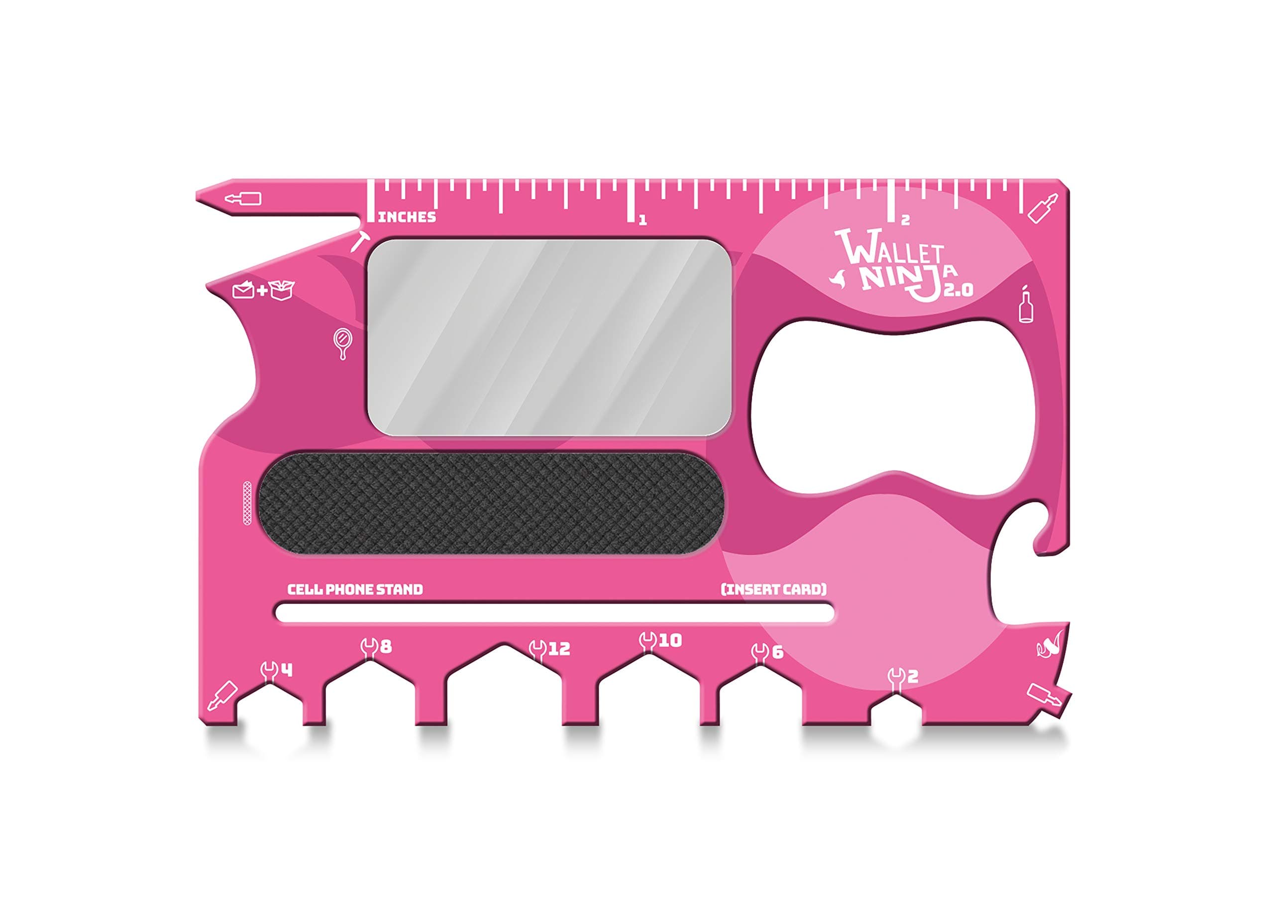 Wallet Ninja 2.0 (Advanced 20-in-1 Multi-Tool, Now With Mirror + Nail File) (Pink)