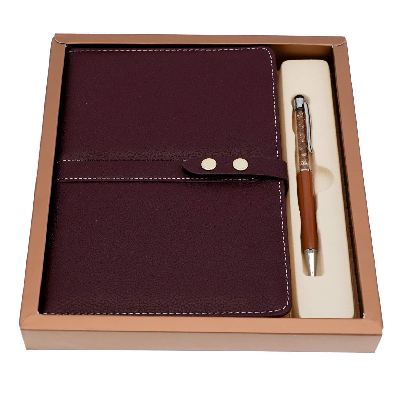 Hardcover Notebook Set - Thick Classic Ruled Notebook with Pen Loop and Pen, A5 192 Pages, Soft Faux Leather Hardcover Cover with Buckle(Maroon)