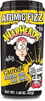 WARHEADS Atomic Fizz - Extreme Sour Fizzing Hard Candy - Sour Apple, Black Cherry, Blue Raspberry, Lemon & Watermelon Flavors - 1.48 oz Canister