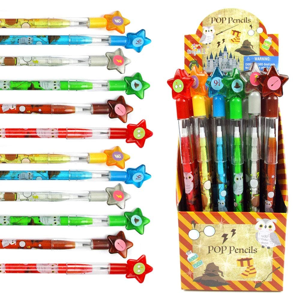 24 Pcs Wizard Multi Point Stackable Push Pencil Assortment with Eraser for Wizard Birthday Party Favor Prize Carnival Goodie Bag Stuffers Classroom Rewards Pinata Fillers