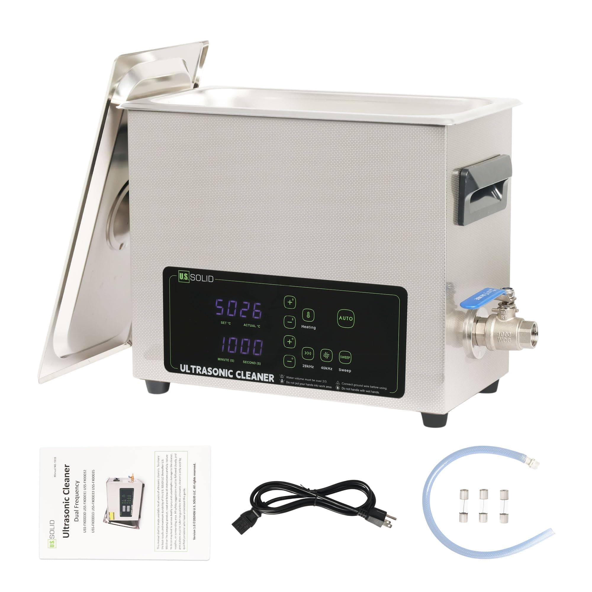 U.S. Solid 6L Ultrasonic Cleaner - 28/40kHz Dual-Frequency Digital Ultrasonic Cleaning Machine with Heater, Timer, and Degas Function