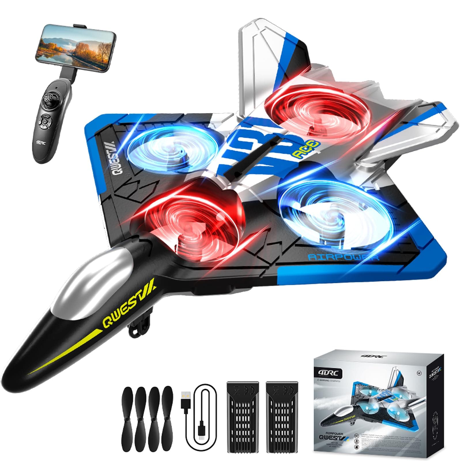 4DRC V31 RC Plane with Camera, Foam Remote Control Airplanes Drones for Kids Adults 8-12 12-16, RC Airplane Fighter Jet with Light, 360° Flip Fighter Jet Toy, Gravity Sensing, Stunt Roll, Airplane Toy