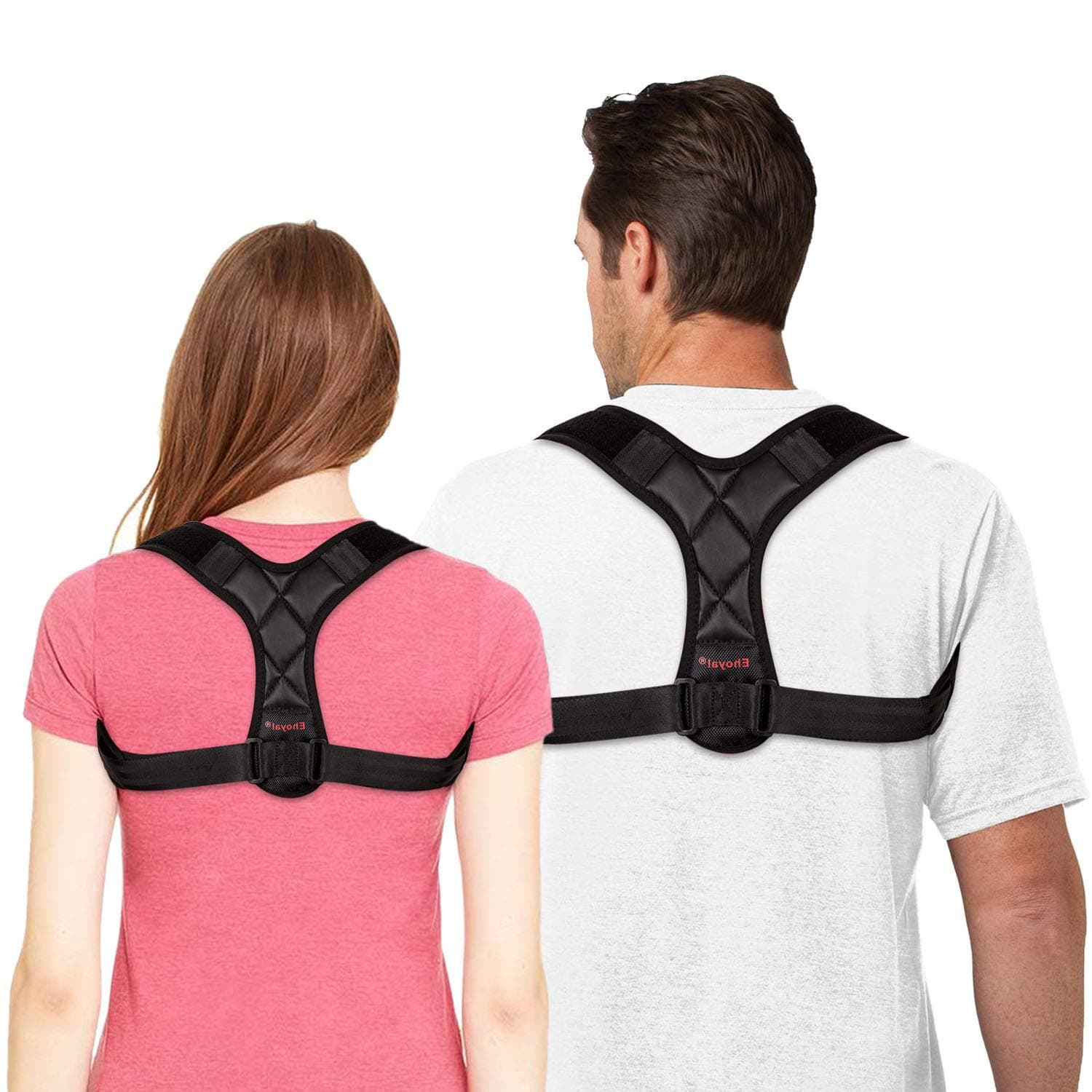 Back Brace Shoulder Back Support Belt, Posture Corrector Wear Under Clothes or On Top Clothes for Men Women Kids, Upgraded More Durable Comfortable, Soft Breathable Fabric, Chest 33.4-38 Inches