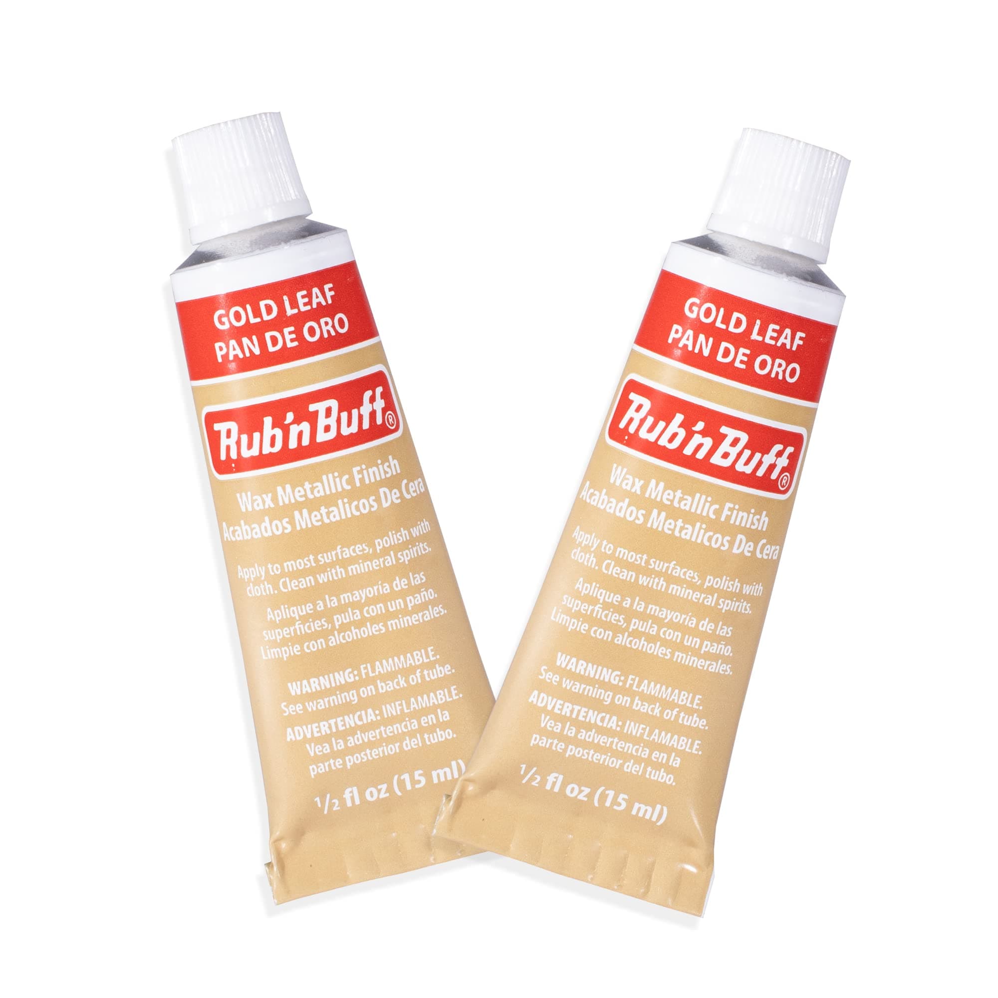 Rub n Buff Wax Metallic Finish - 2 Rub n Buff Gold Leaf 15ml Tubes - Versatile Gilding Wax for Finishing Furniture Antiquing and Restoration - Rub and Buff Colors Set of Two