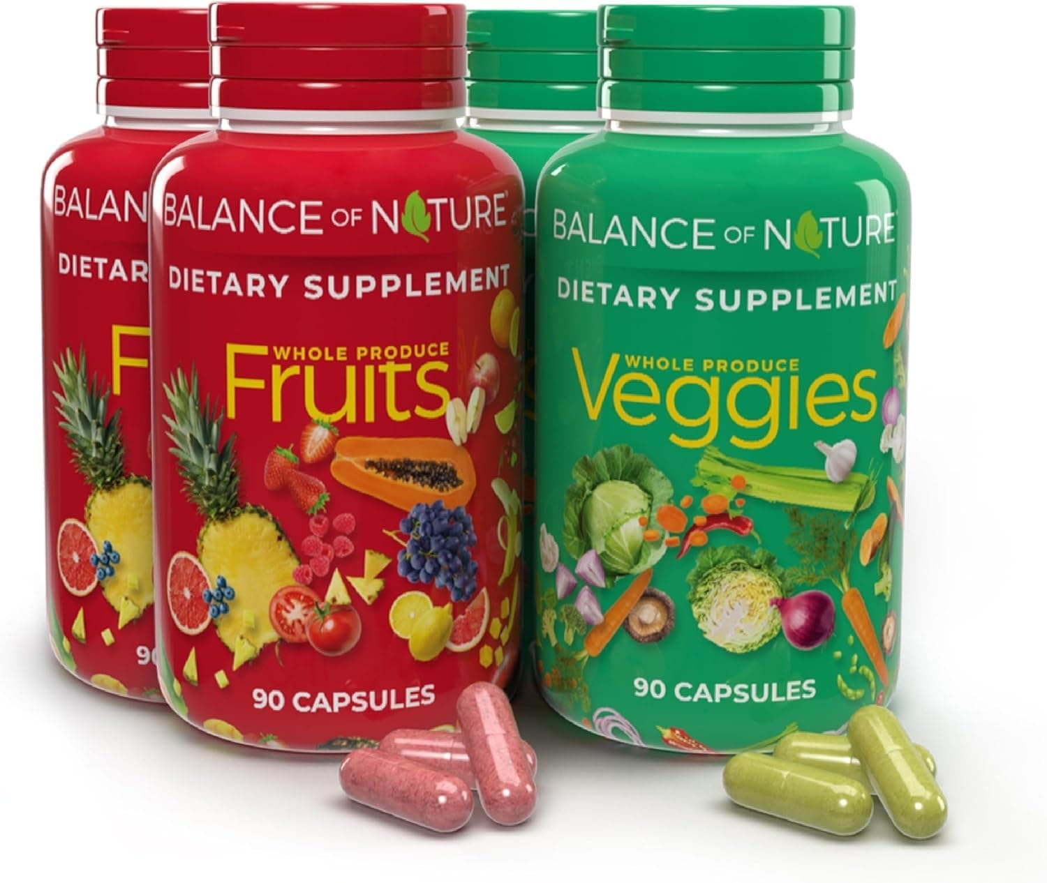 - Balance of Nature Fruits & Veggies Supplements - Whole Fruit and Vegetable Ingredients for Women, Men, and Kids - 90 Fruits Capsules, 90 Veggies Capsules - 2 Sets