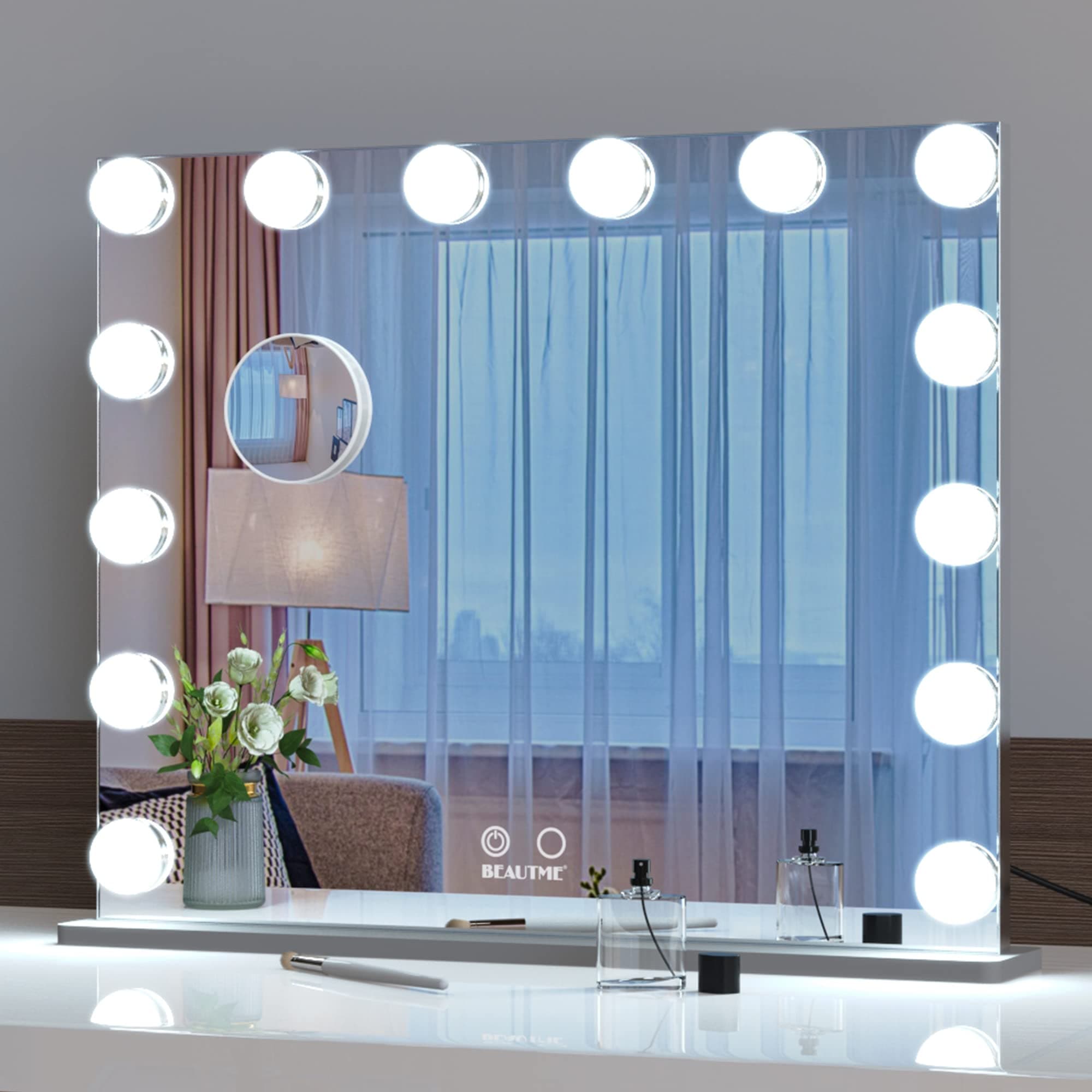 Vanity Mirror with Lights,Miirror with Lights,Lighted Makeup Mirror,Hollywood Tabletop or Wall Mounted Beauty Mirrors,Detachable 10X Spot Cosmetic Mirror Silver
