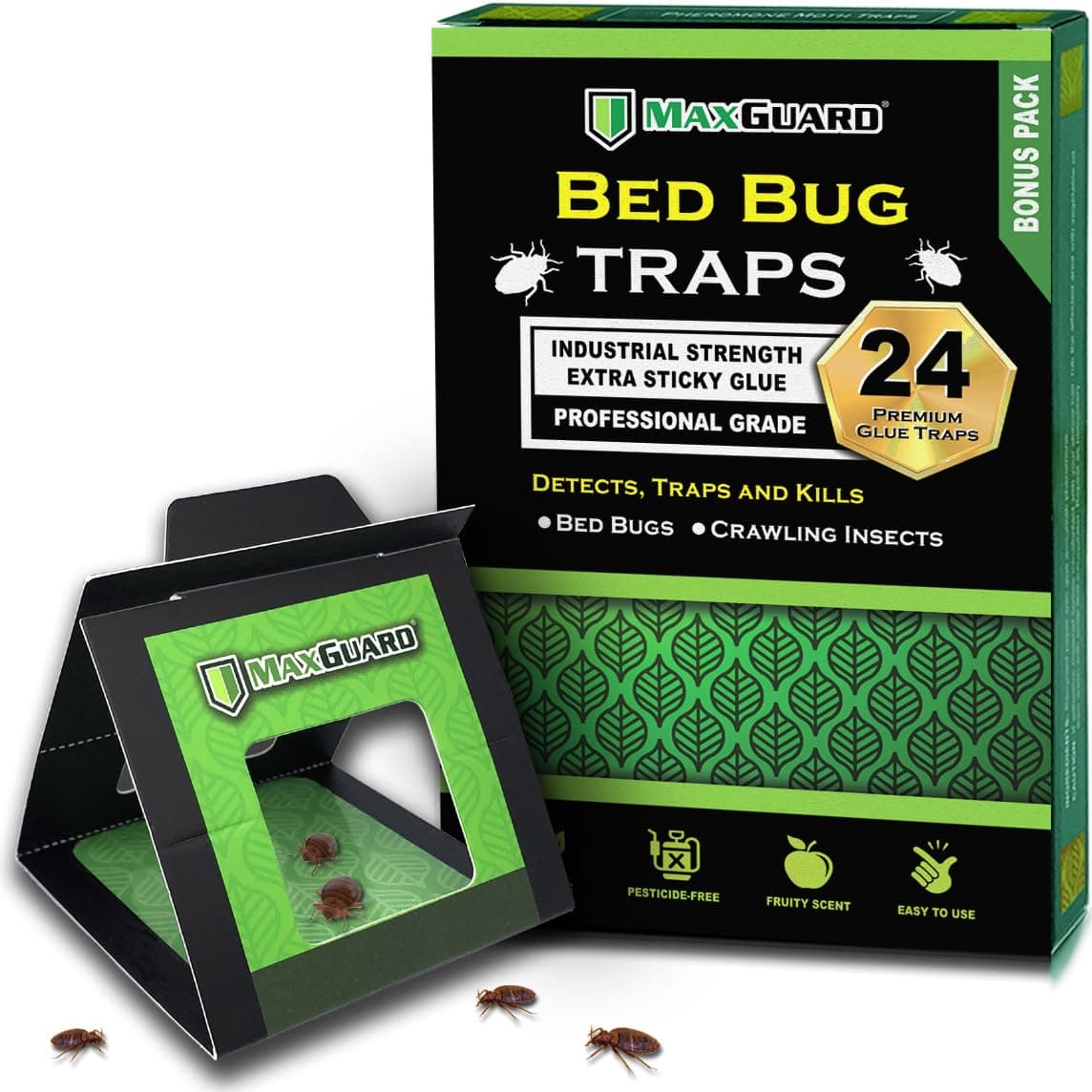 MaxGuard Bed BugTraps (24 Traps) Non-Toxic Beg Bug Detection Traps. Detects, Traps, and Kills Beg Bugs and Crawling Insects Such as Spiders, Crickets, Cockroaches and Ants