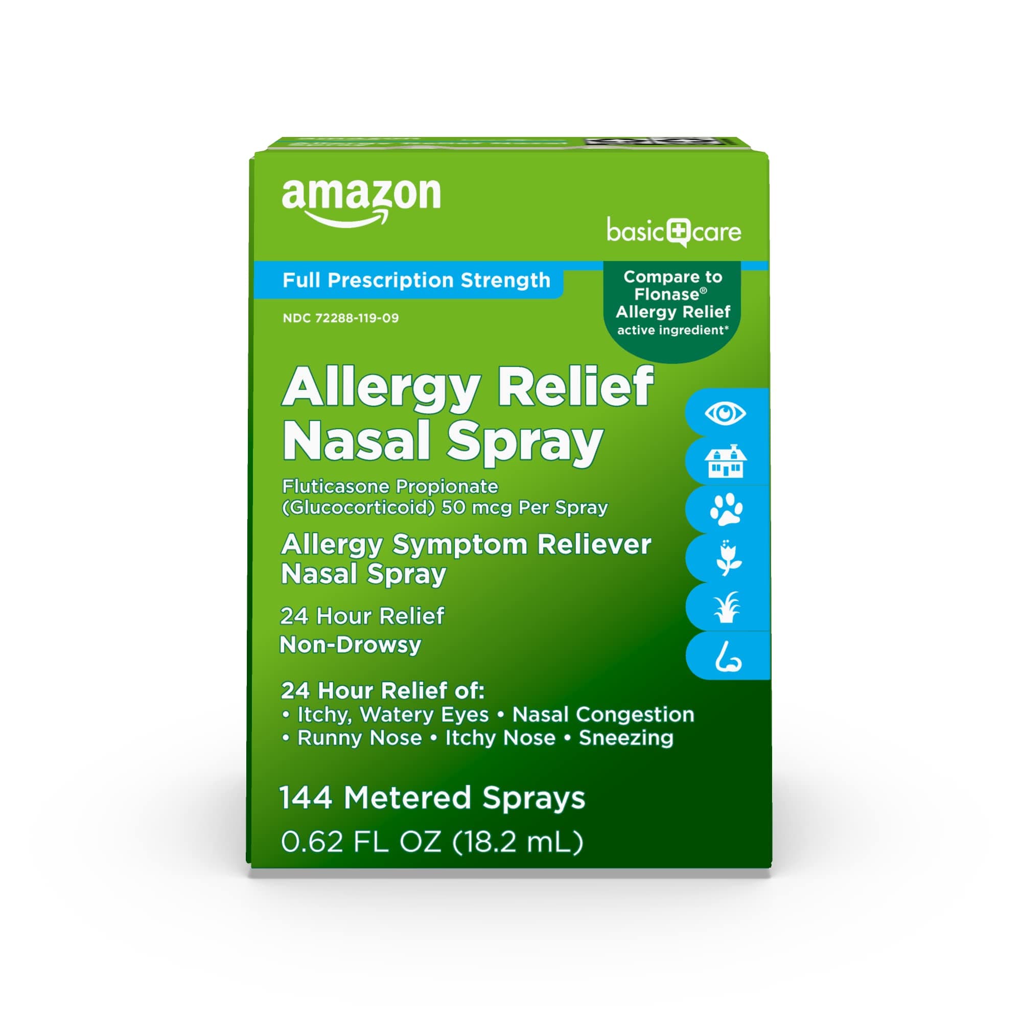 24-Hour Allergy Relief Nasal Spray, Fluticasone Propionate (Glucocorticoid), 50 mcg, Full Prescription Strength, Non-Drowsy, 0.62 Fl Oz