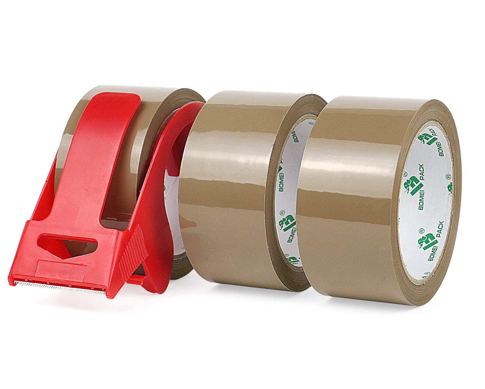 – BOMEI PACK 3 Rolls No Bubble Brown Secure Sticky Packing Tape with 1 Dispenser,Heavy Duty Sealing Tape for Moving Boxes Sealing,48mic x 48mm x 66m