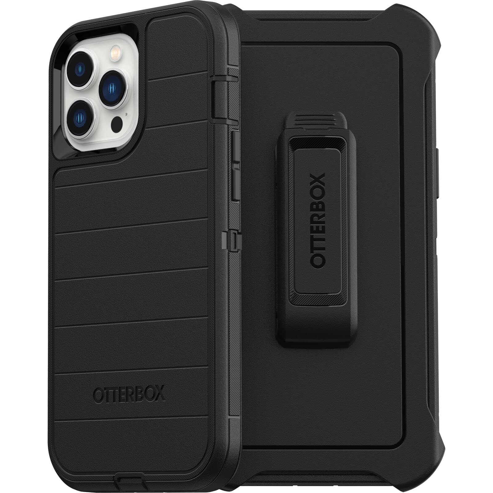 iPhone 13 Pro Max & iPhone 12 Pro Max Defender Series Case - Black, Rugged & Durable, with Port Protection, Includes Holster Clip Kickstand