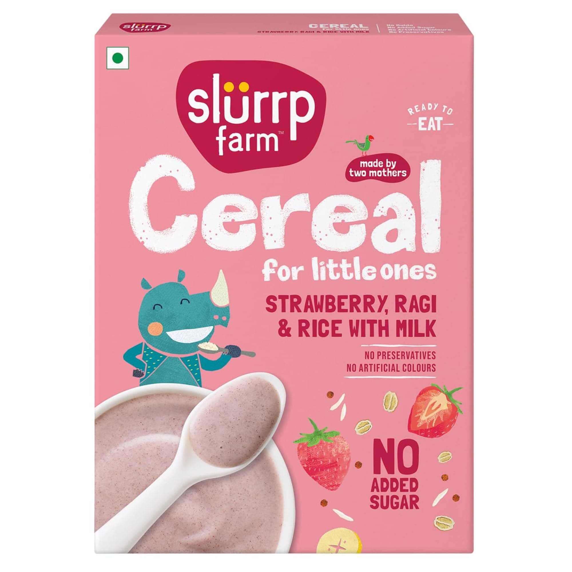 Multigrain Millet Cereal | Strawberry, Ragi & Rice with Milk | No Added Sugar, No Preservatives | High in Fiber & Calcium | Ready-to-Eat Baby Food | 7.05 Oz (200g)