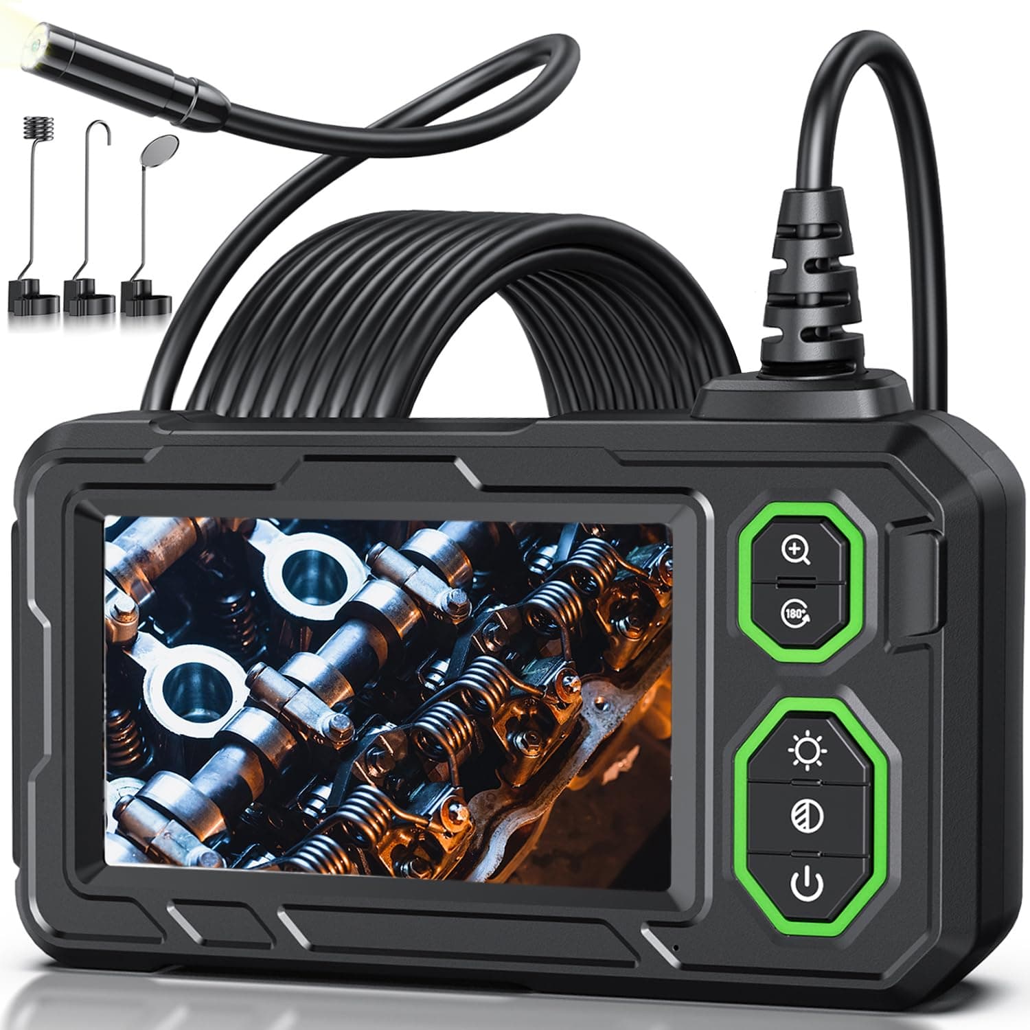 Endoscope Camera with Light, 4.3" Inspection Camera, 1920P HD Borescope, 16.4FT Semi-Rigid Cord, IP67 Waterproof, Black