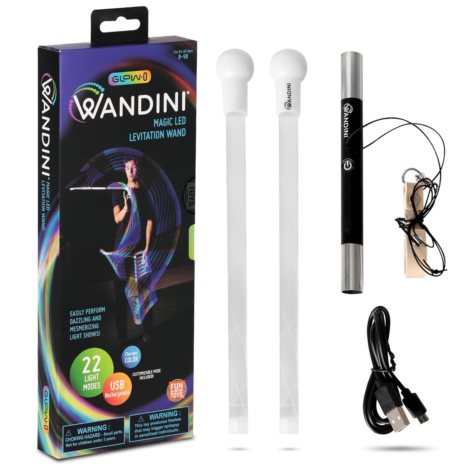 Glow.0 LED Magic Wand - Folding LED Glow Stick - USB Rechargeable Magic Stick - Colorful LED Lights Wand - 22 Modes - Patented and Skillfully Balanced