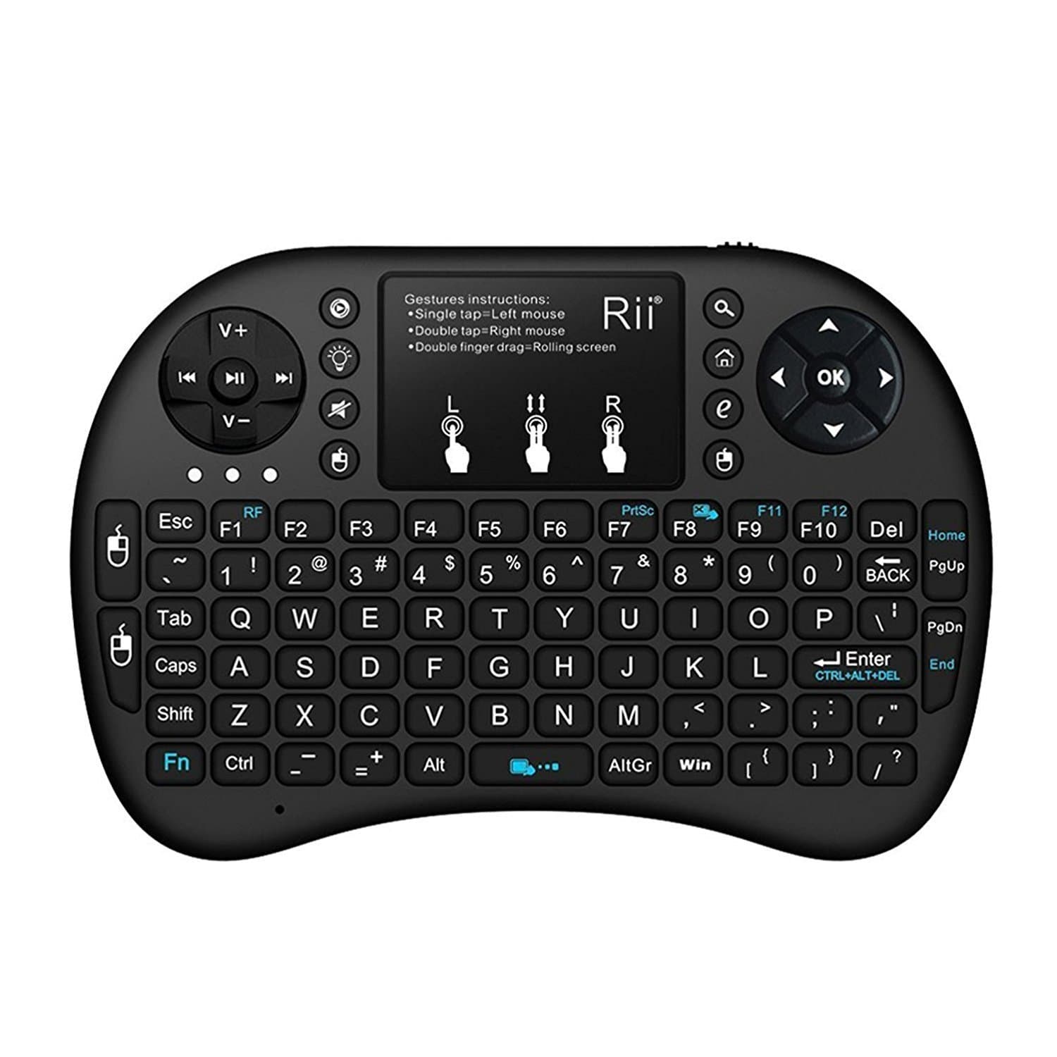 Rii i8+ 2.4GHz Mini Wireless Keyboard with Touchpad Mouse, LED Backlit, Rechargable Li-ion Battery-Black(Updated, Backlit)