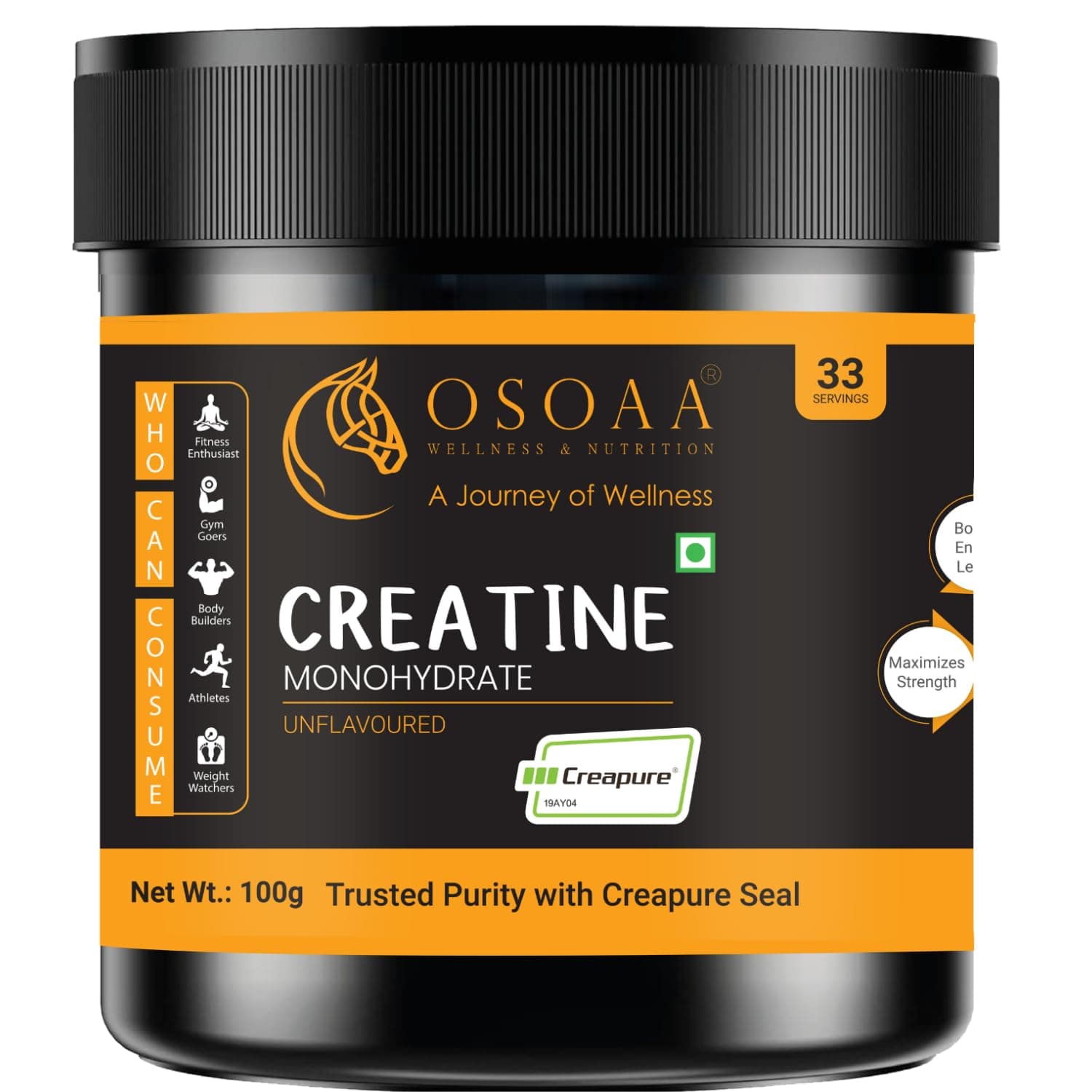 100% Creapure from Germany, Micronized Creatine Monohydrate Powder - 100g | 3g Creatine/Serving | Pre/Post Workout Supplement for Muscle Repair & Recovery | Supports Athletic Performance & Power