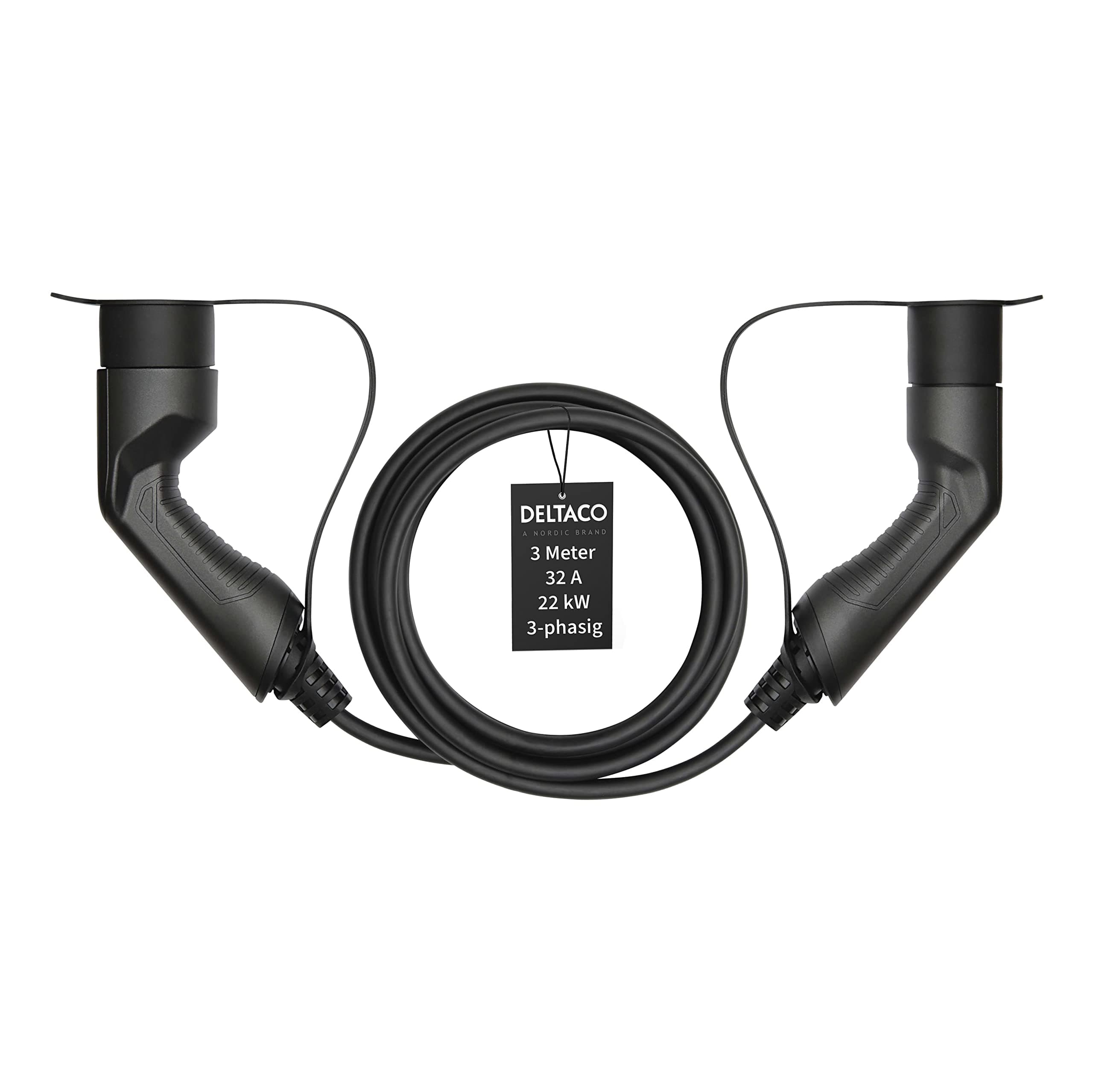DELTACOEV / Electric Car Charging Cable, Type 2 to Type 2, Charge Mode 3, 3-Phase, Intensity 32A, Power 22KW, IEC 62196-2, Black, 3 Year Warranty - Length 3 m