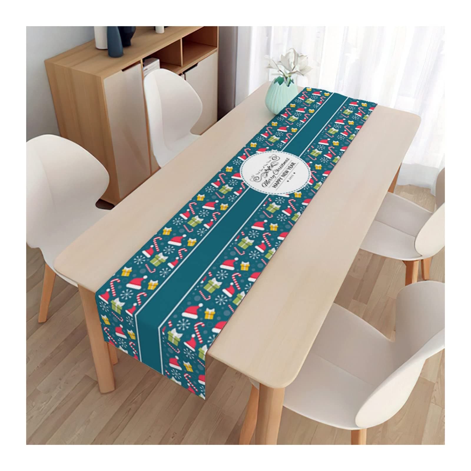 59 Inch Long Multicolor Runner Table Modern, Linen Christmas Theme Table Runner for Wedding Bridal Shower Summer Decoration