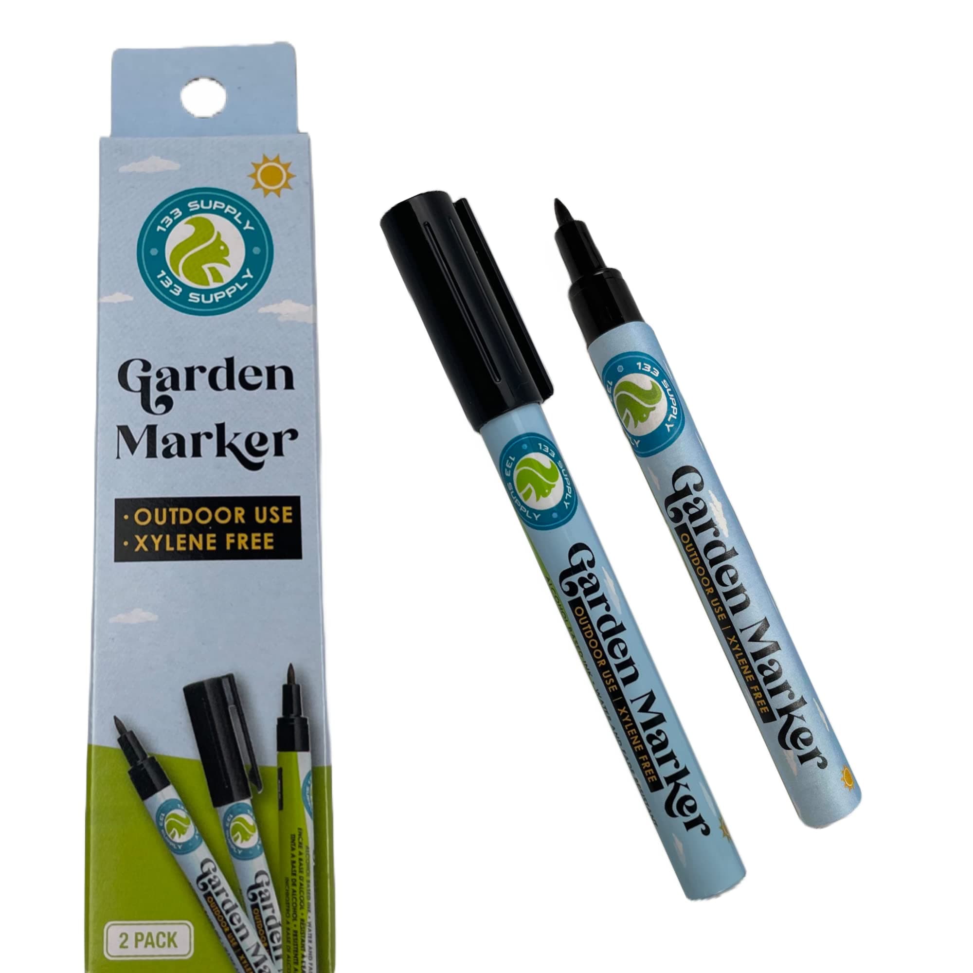 2 Pack Garden Marker Pen Permanent Markers Black (UV Fade Resistant Marker Pens for Plant Markers Garden Markers Waterproof Pen Black Markers Outdoor Marker for Garden Plant Labels 0.8mm)