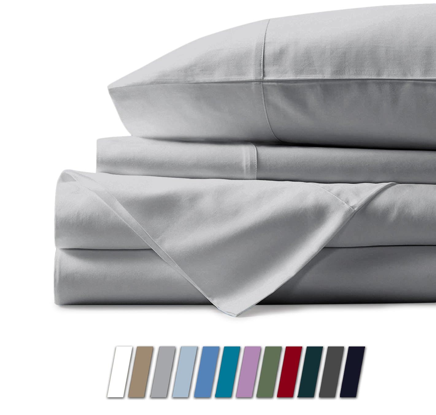 1000 Thread Count Best Bed Sheets 100% Egyptian Cotton Sheets Set - Light Grey Long-Staple Cotton King Sheet for Bed, Fits Mattress Upto 18'' Deep Pocket, Soft & Silky Sateen Weave Sheets