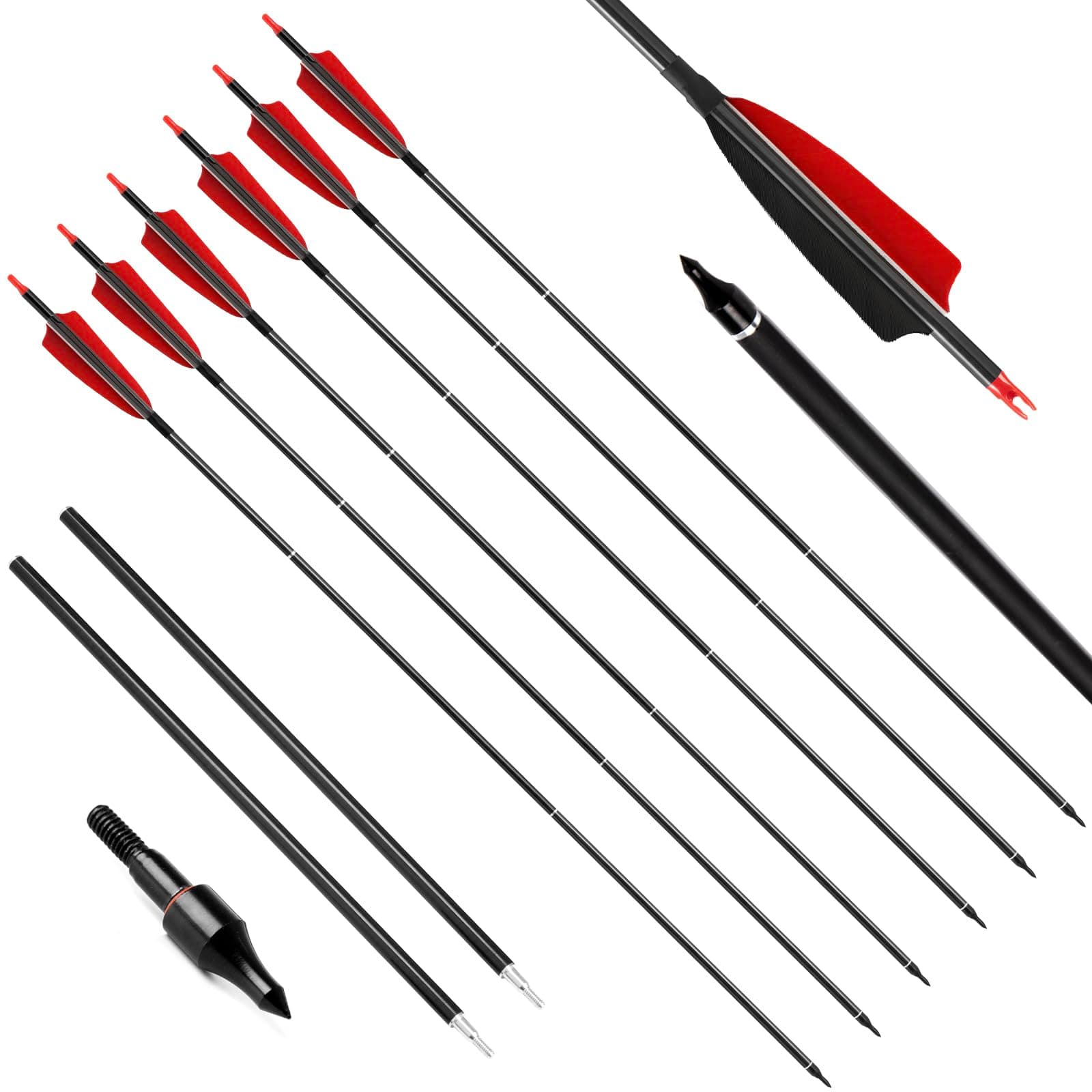 Linkboy Archery Carbon Arrows 3 Take Down Hunting Practice Target Arrows Portable for Compound Recurve Long Bows, Spine 500, Pack of 6PCS