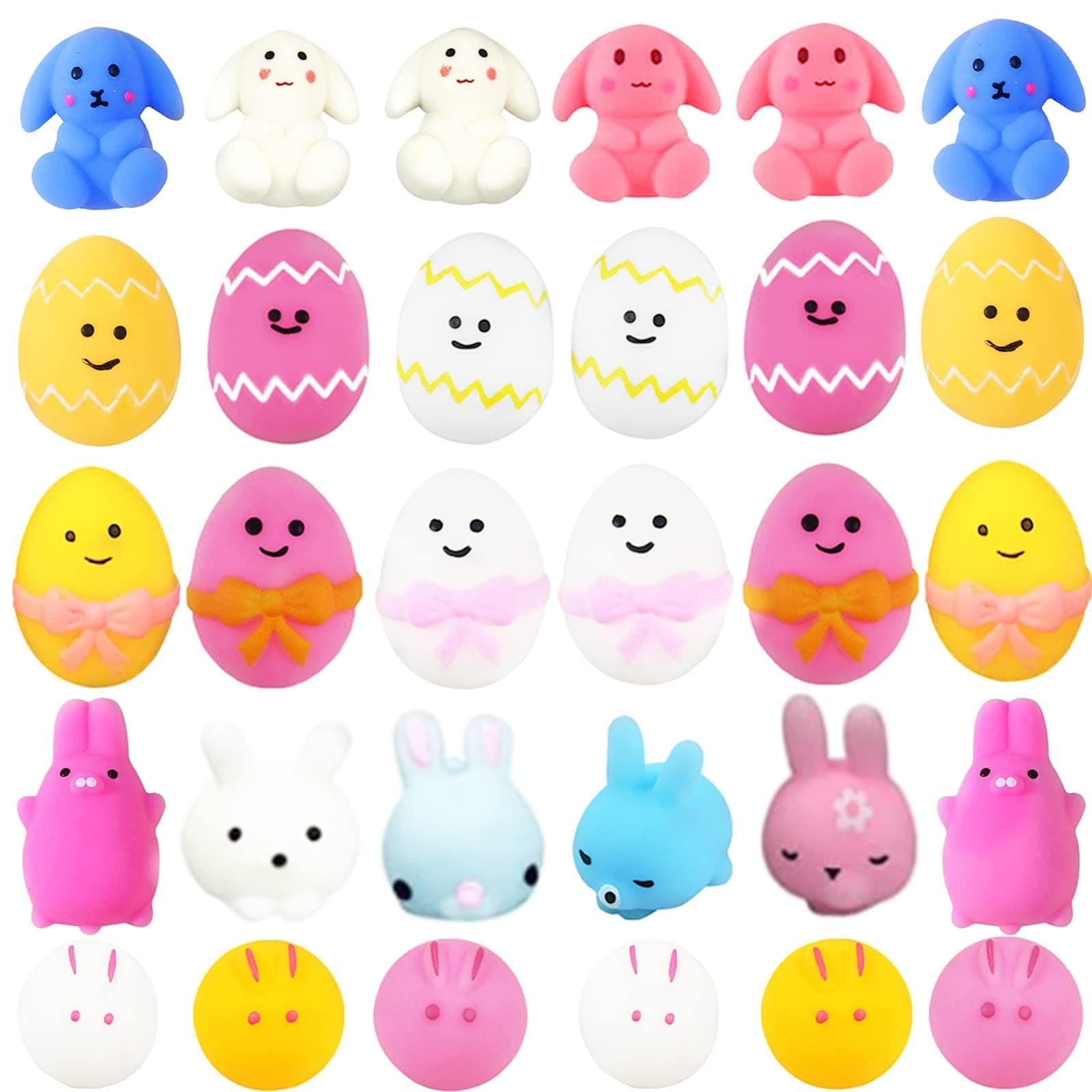 Easter Mochi Squishy Toys,30pcs Mini Easter Kawaii Moji Rabbit Egg Squishies Fidget Toy for Kids,Small Cute Moshi Bunny Carrot for Easter Party Bags,Soft Moji Toys