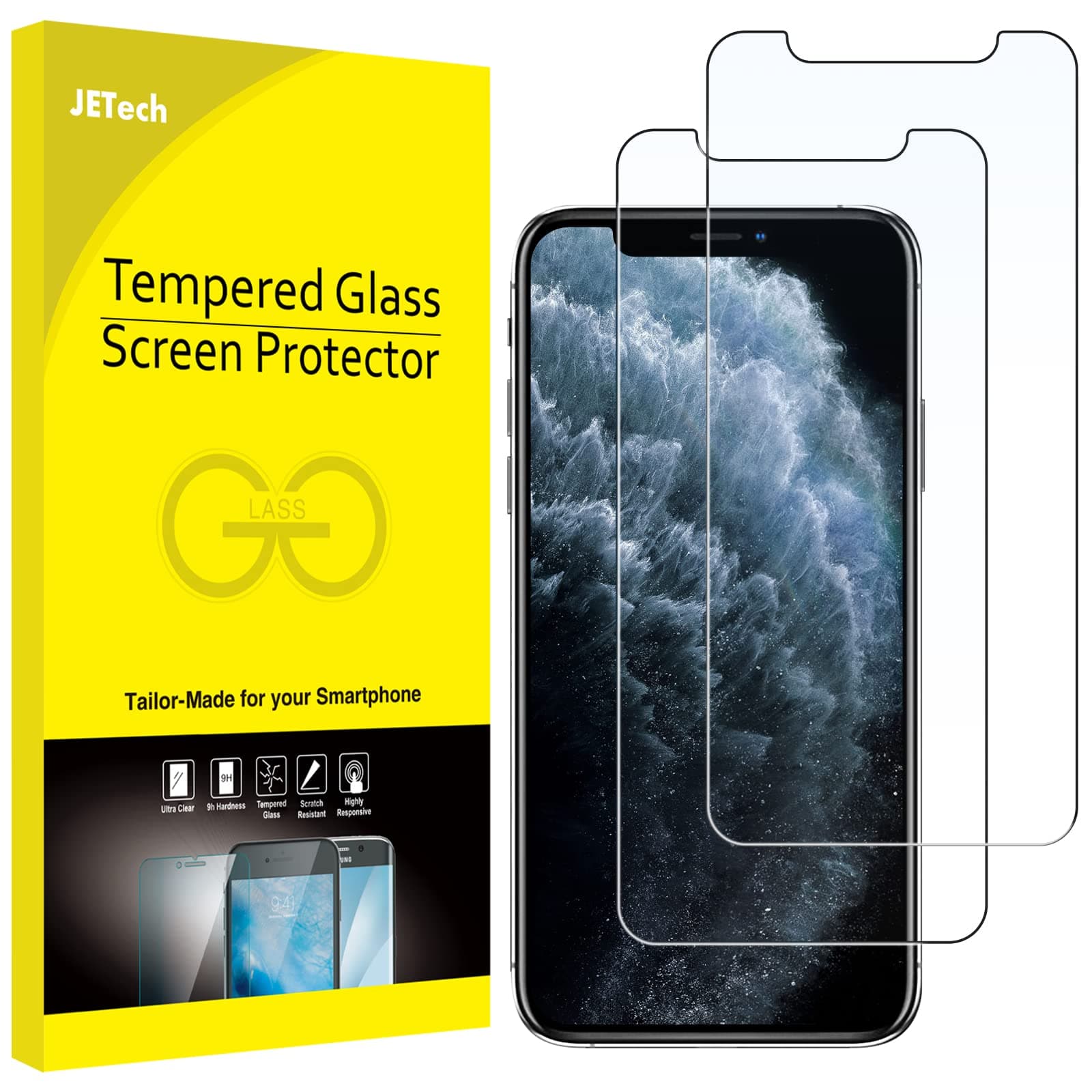 JETech Screen Protector Compatible with iPhone 11 Pro Max and iPhone Xs Max 6.5-Inch, Tempered Glass Film, 2-Pack