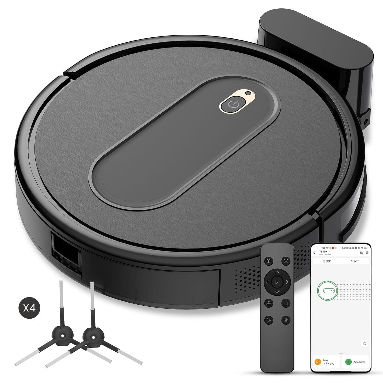 Vexilar T6 Robot Vacuum, 100 Mins Runtime, Slim, Quiet, Automatic Robotic Vacuum Cleaner, Self-Charging, Schedule Setting, Remote/App/Voice Control, Ideal for Hard Floor and Low Pile Carpet