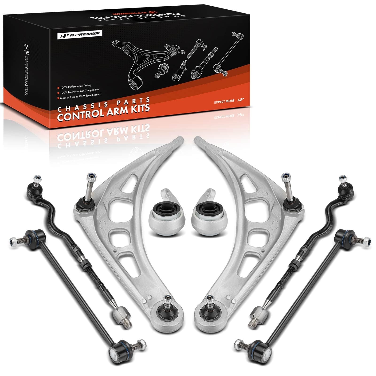 8Pcs Front Suspension Kit, Lower Control Arm & Bushing, Sway Bar Link, Inner Outer Tie Rod End, Compatible with BMW E46-1999-2008-318i 323Ci 323i 325Ci 325i 328Ci 328i 330Ci 330i Z4