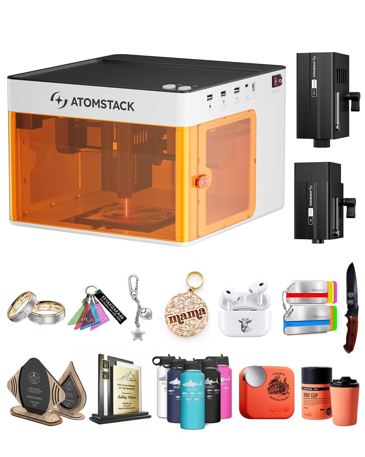 ATOMSTACK P1 Dual Laser Engraving Machine 5W Diode 1.2W Infrared Laser Laser Cutter Sealed Laser Engraving Machine for Beginners Enthusiasts Stainless Steel Black Acrylic Plastic 2-in-1 Laser Dual