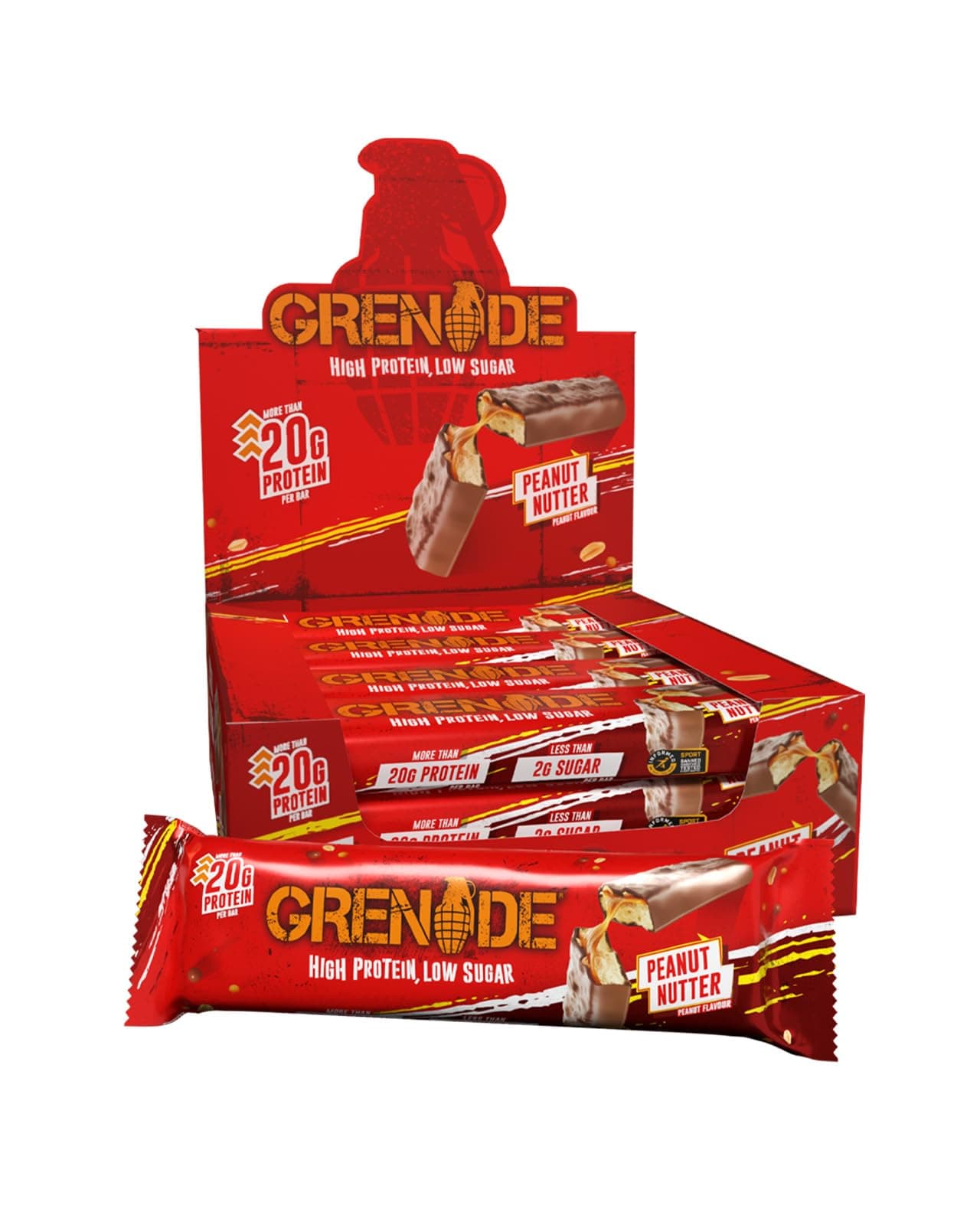 Grenade High Protein, Low Sugar Bar - Peanut Nutter, 12 x 60 g (Packaging May Vary)