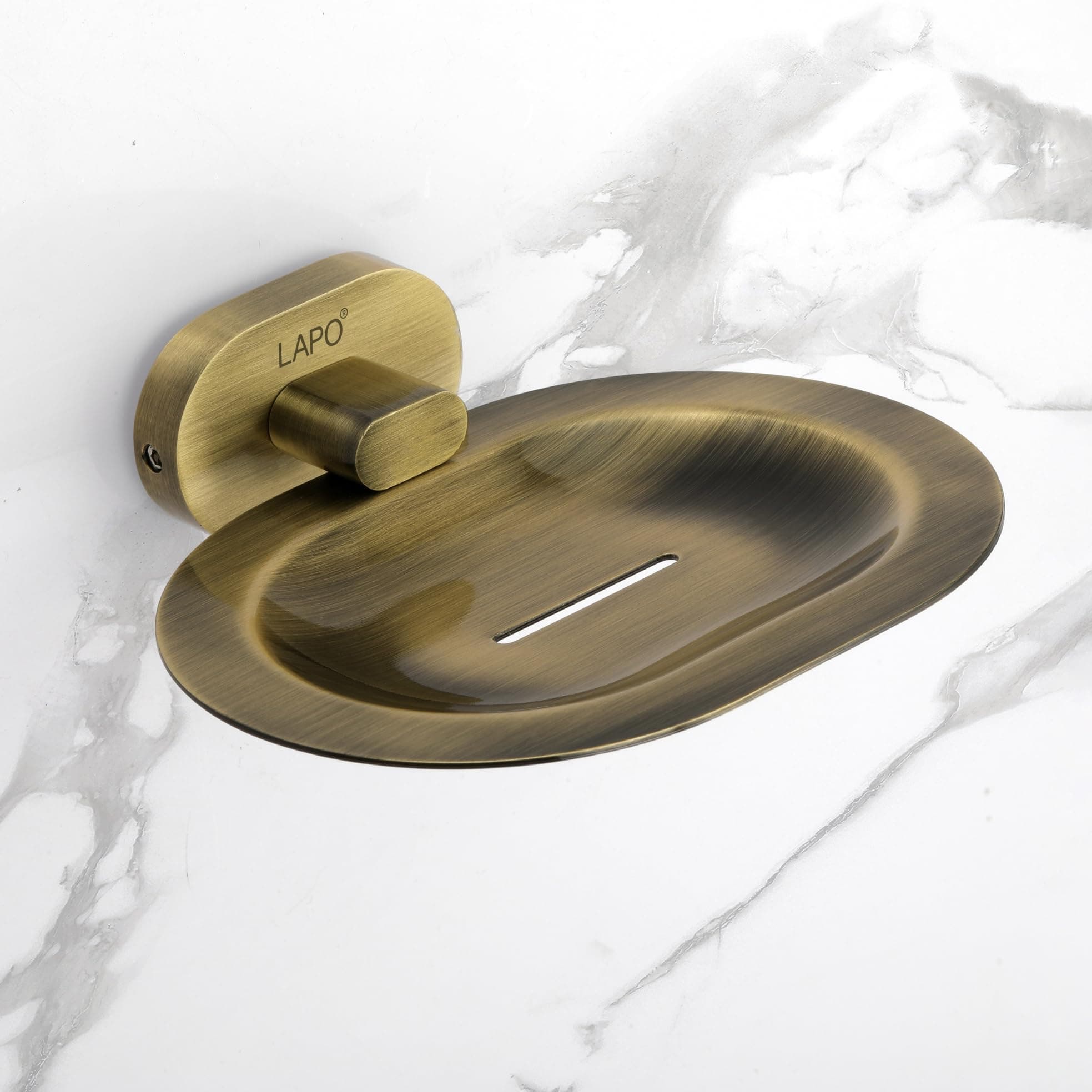 LAPO Kik Single Soap Holder Stand - Rust-Resistant, Wall-Mounted Soap Dish with Drain Tray, 304 Stainless Steel, Antique Finish, for Bathroom, Kitchen & Wash Basin - Pack of 1