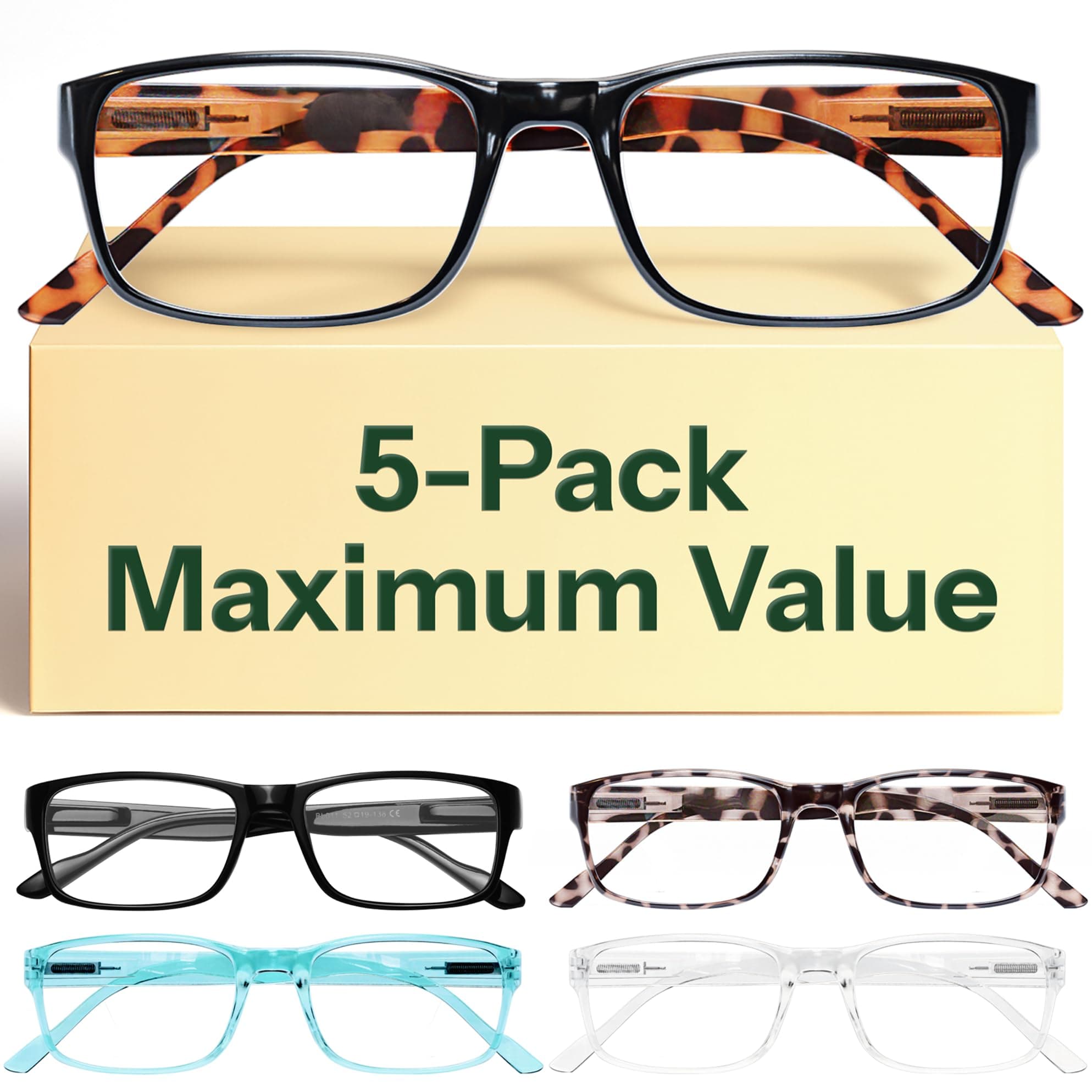2.0 Professional Reading Glasses for All Day - Computer Readers with Blue Light Protection - Value Pack