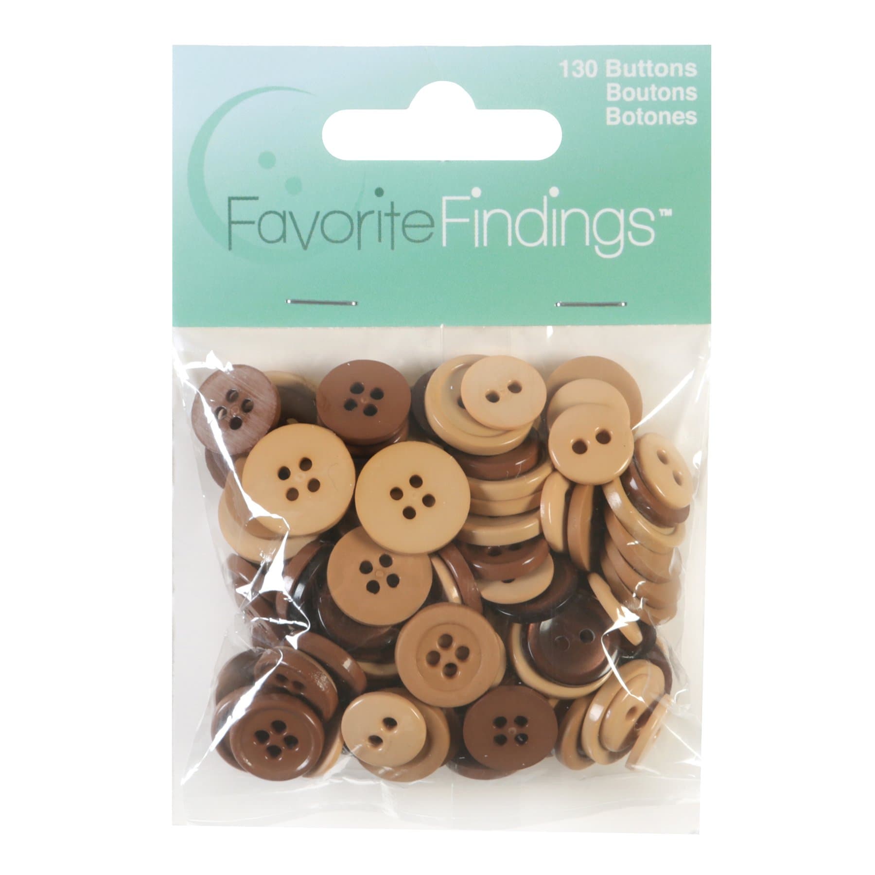 Blumenthal Lansing (Natural) - Favourite Findings Basic Assorted Sizes, 130/Pkg, Natural Brown Round Buttons,