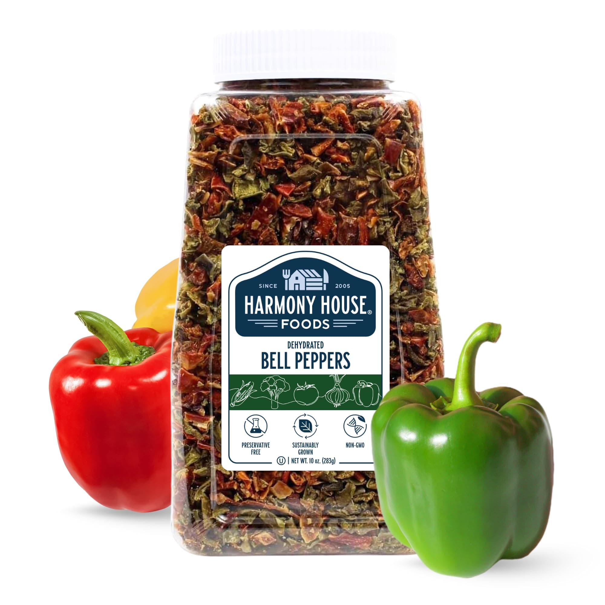 Dried Mixed Bell Peppers, Diced – Dehydrated Vegetables for Cooking, Camping, Emergency Supply and More