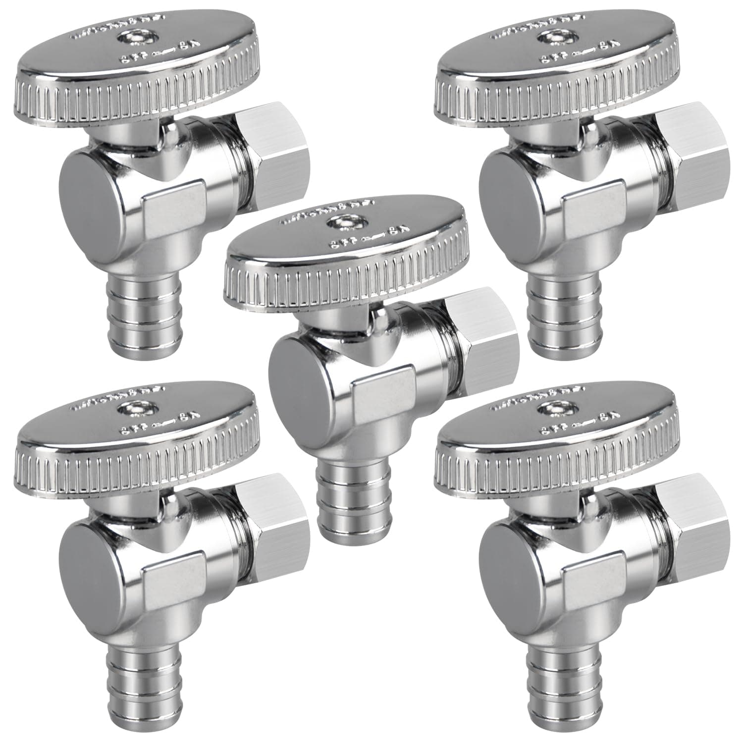 Stop Valves, 1/2" × 3/8" Angle/Straight Stop Valve, 1/2" PEX Angle Input, 3/8" OD Compression Output, 1/4 Turn, Chrome Plated Brass for Faucet, Toilet Valves(5 Pack 1/2"PEX × 3/8"OD)