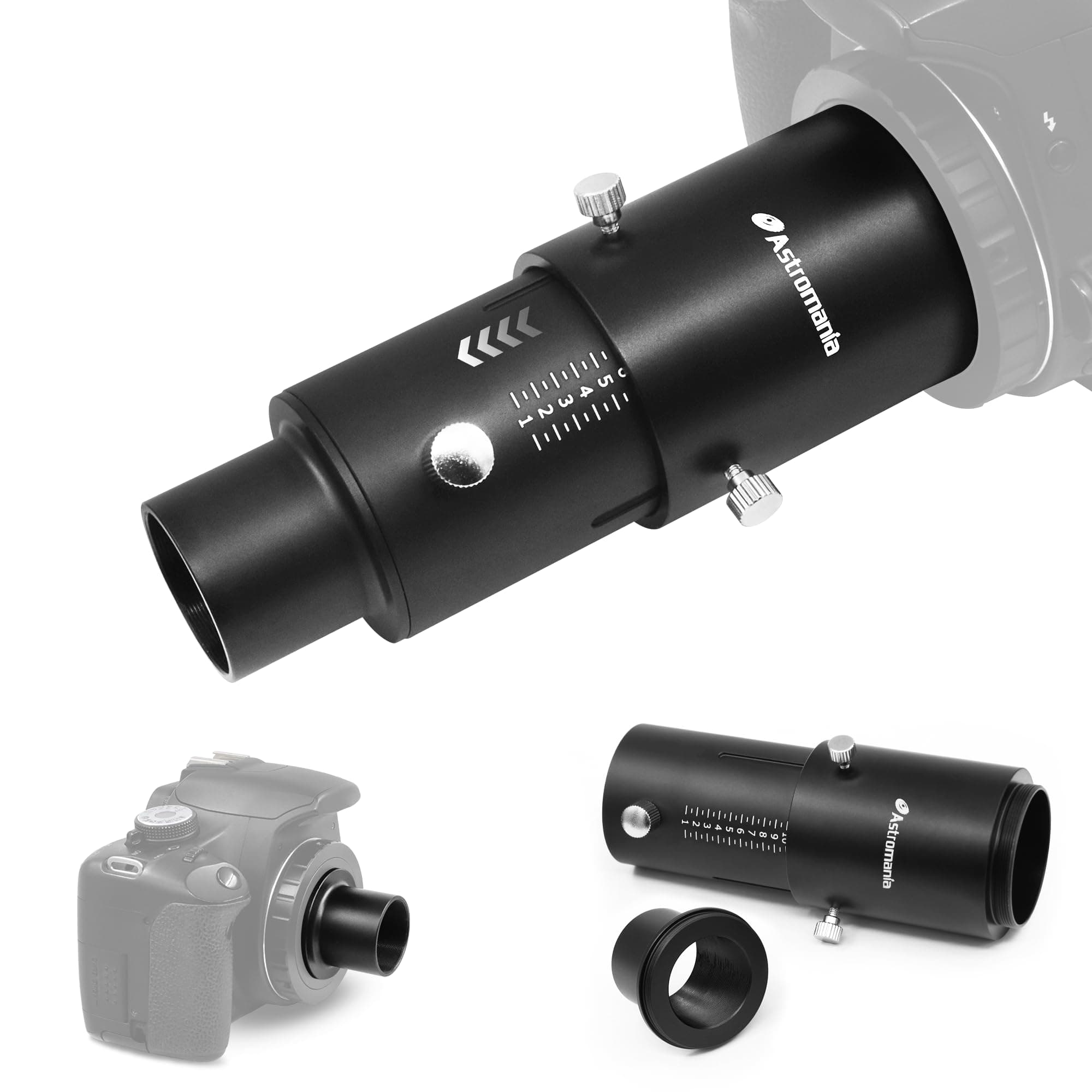 Astromania Upgrated Telescope Camera Adapter - Variable Projection Adapter 1.25 inch Extension Tube Kit for Prime Focus and Eyepiece Projection Astrophotography with Refractors or Reflector Telescopes